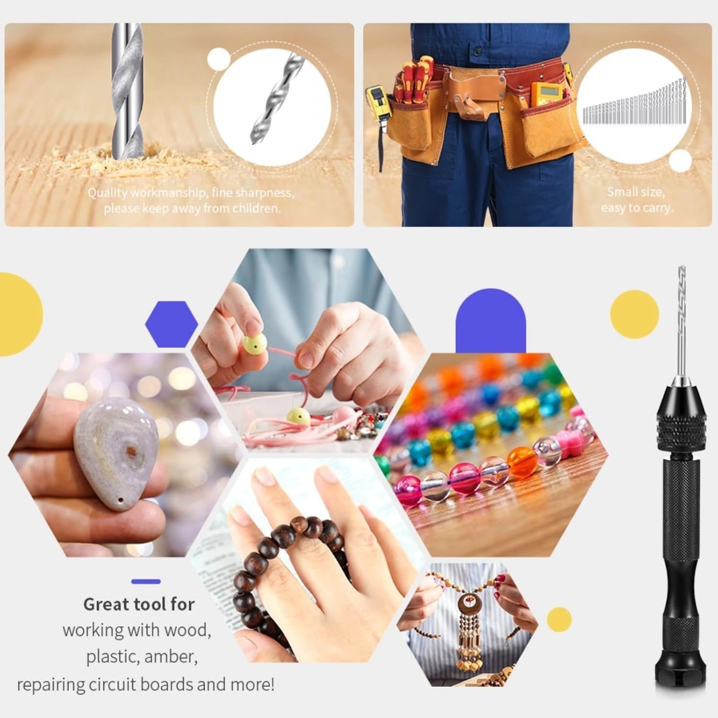 Juego de taladro de mano con tornillo tornillo con 25 puntas torcidas, mini herramientas giratorias micro ideales para modelos y pasatiempo,Taladro manual,Taladro mano,Juego brocas(negro)