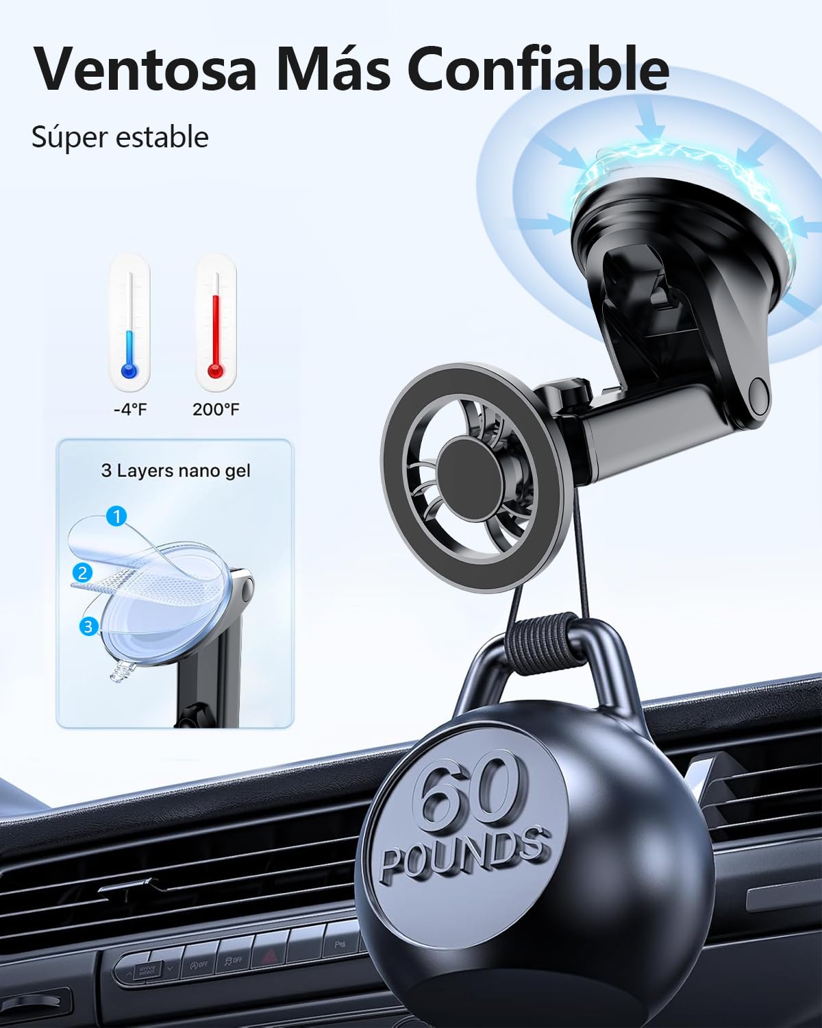 BYASKZIV Soporte para Celular Automovil 3 en 1, Magnético Porta Celular para Auto con Gancho y Ventosa para Rejilla o Parabrisas, para iPhone 15/14/13 Pro MAX, Huawei, Motorola, Xiaomi 14 Ultra