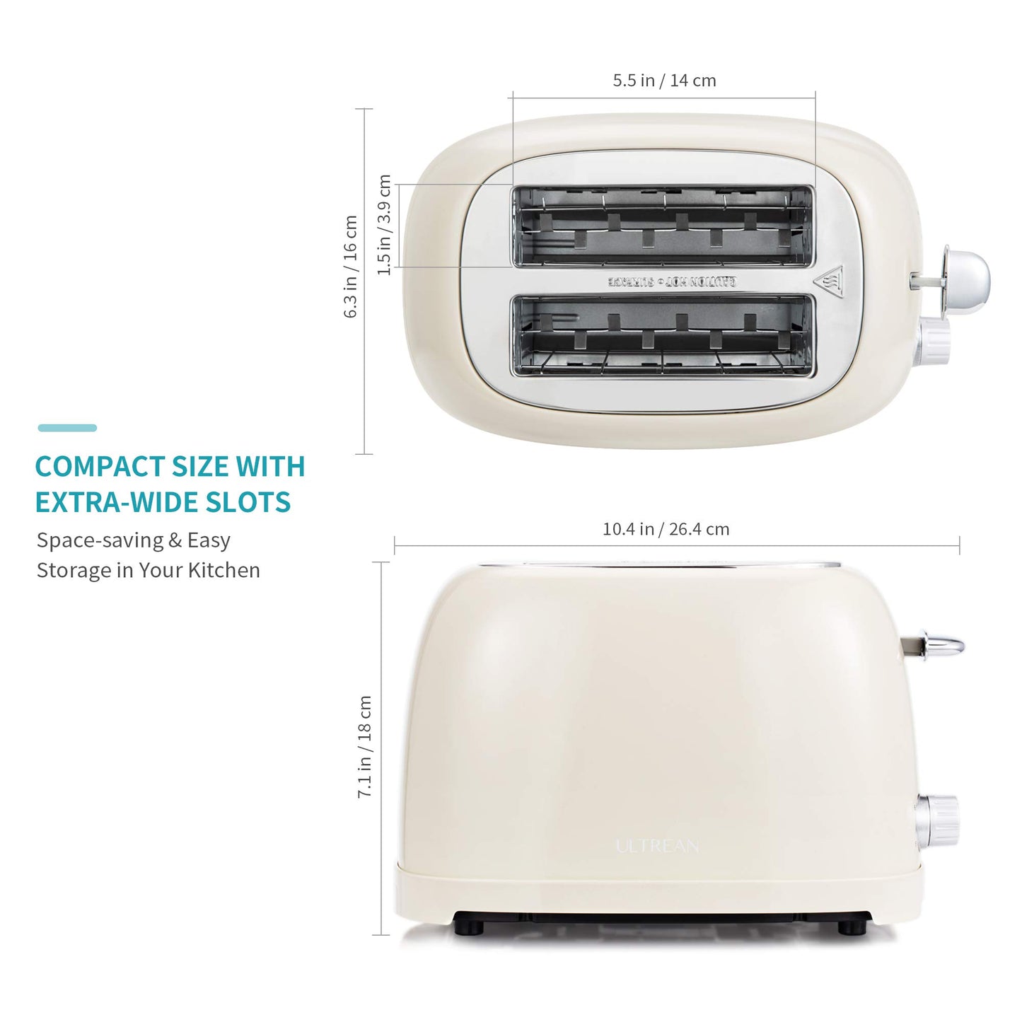 Ultrean tostador de 2 rebanadas con ranura extra ancha para tostar bagels, panes, gofres y más, material de acero inoxidable con bandeja extraíble para migas, 6 ajustes de color dorado