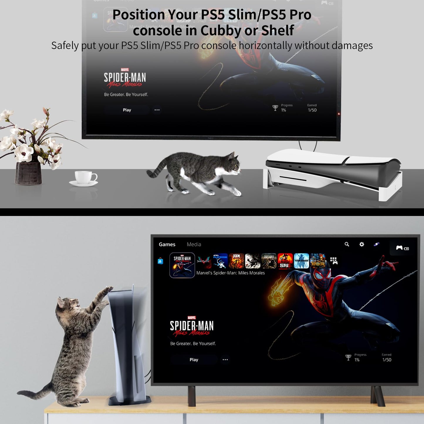 BeisDirect - Soporte Horizontal para Consola Sony PS5 Slim, Soporte Base Compatible con Discos PS5 y edición Digital PS5 Slim Accesorios Delgados con MADS Antideslizantes (Blanco)