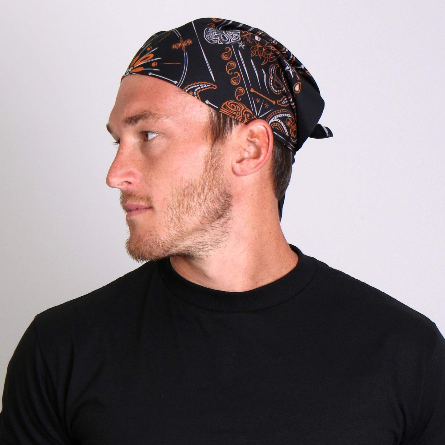 Hot Leathers - Bandana de calavera de cachemira (negro/naranja, 21 x 21 pulgadas)