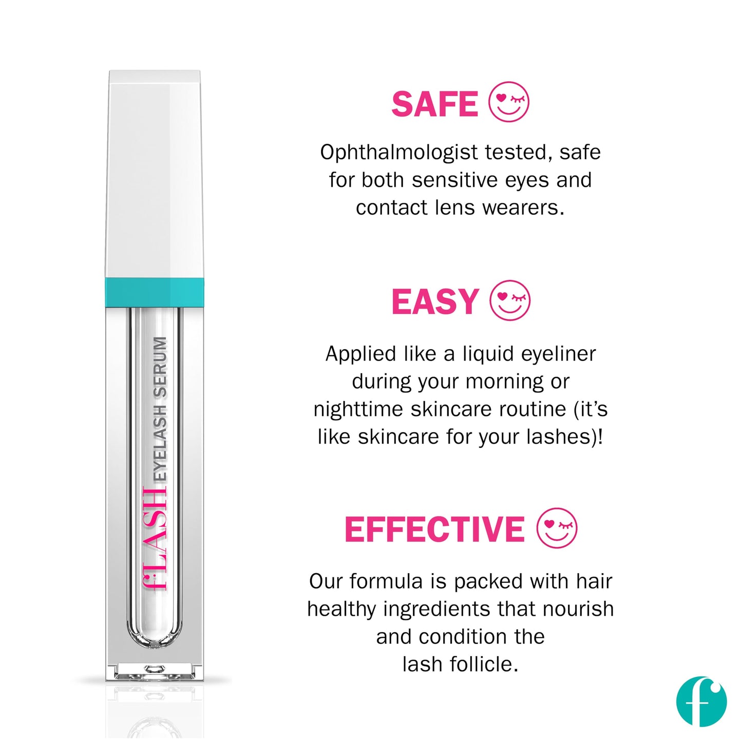 fLASH Eyelash Serum Mini for Long, Curled Lashes - Enhances and Strengthens Your Natural Lashes - Safe and Effective Formula – Travel Size, 6 Week Starter Supply