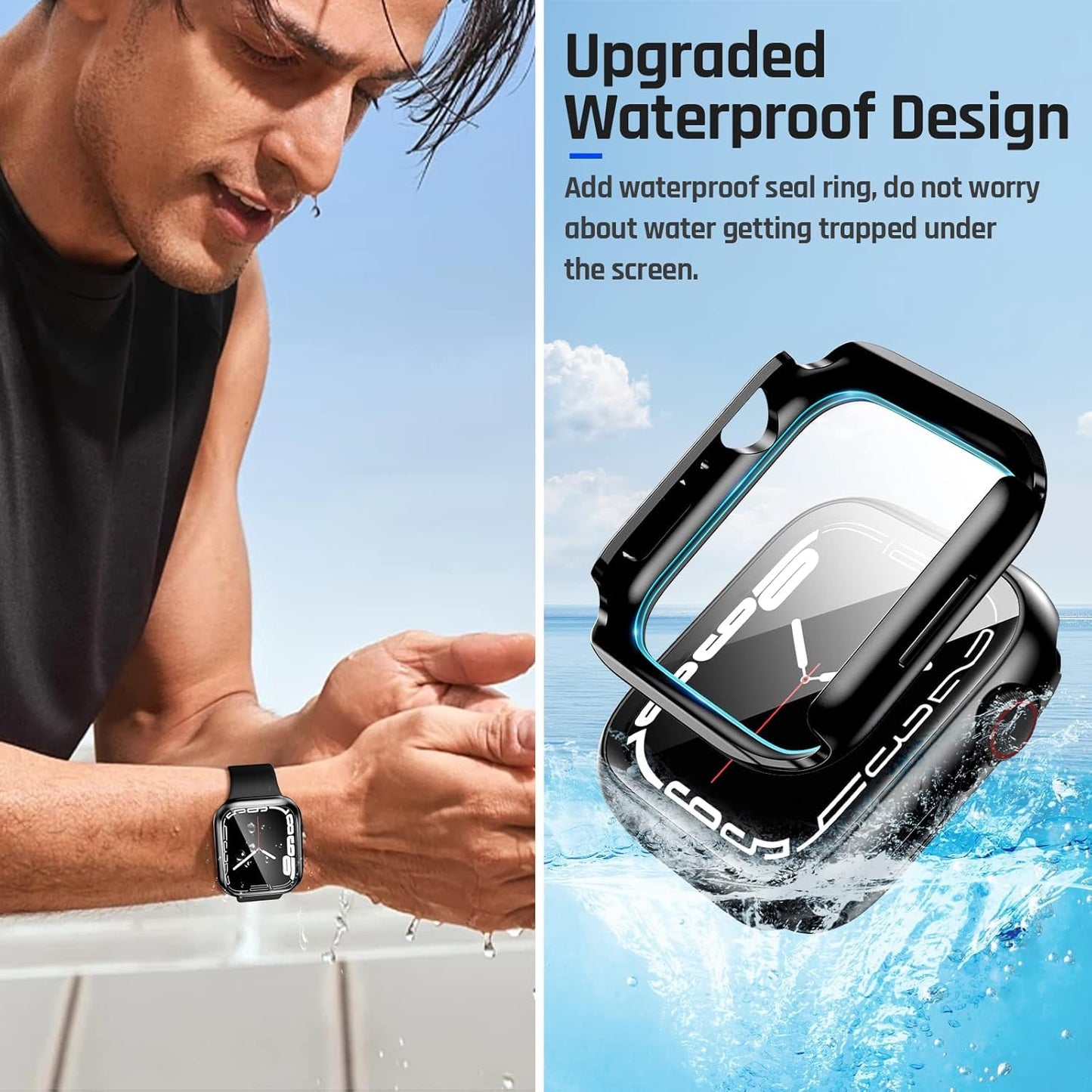Correa y funda Compatible con Apple Watch Correa 42mm 40mm 44mm 41mm 45mm, Protección Completa, correa impermeable de silicona con funda combinada compatibles con iWatch SE 6 5 4 3 2 1 (Negro, 40mm)