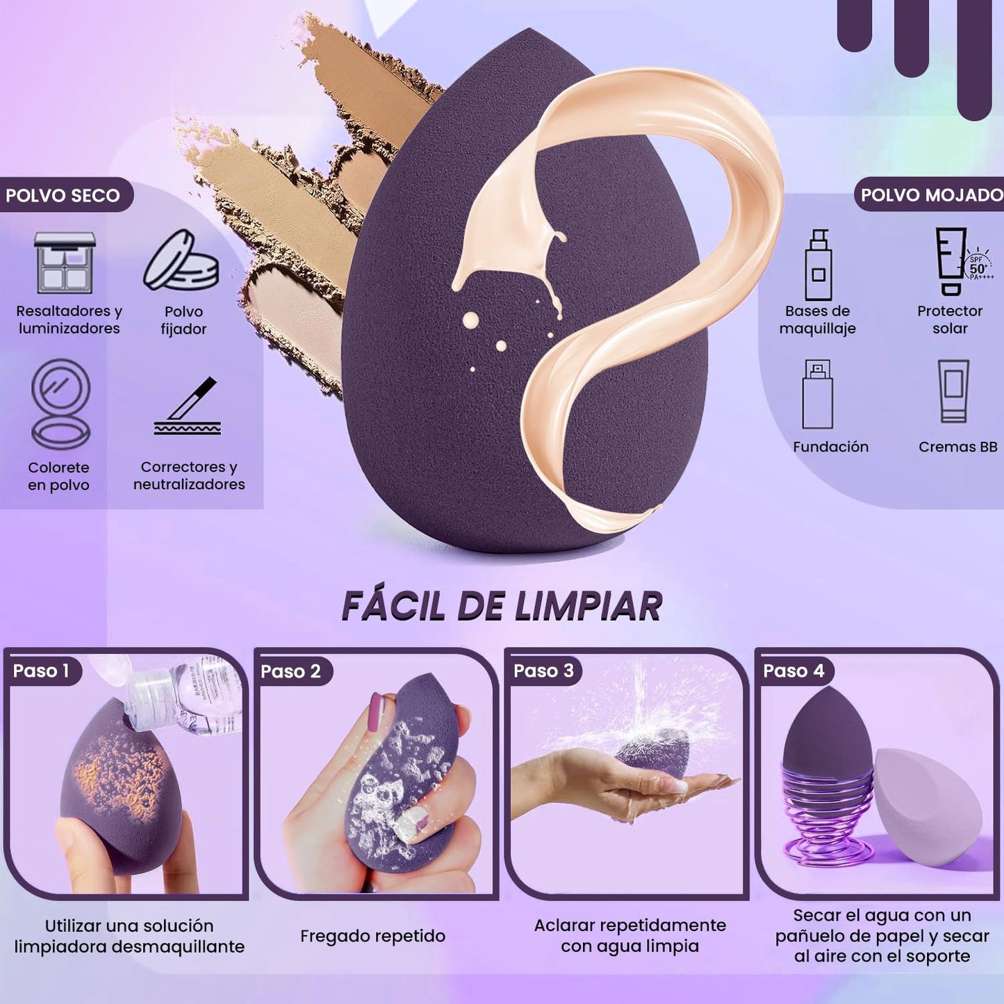 Esponjas de maquillaje: Set de 8 piezas con 3 formas disponibles para uso en maquillaje facial. Ideal para aplicación en seco y húmedo. Beauty Blender para un acabado impecable. ¡Compra ahora en lÃnea!