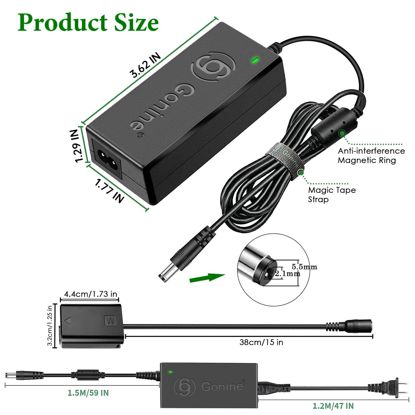 Gonine AC-PW20 esteacoplador DC para más AC/DC adaptador para SONY A35, A37, A5000, A5100, A6000, A7R, A7A33, A55, NEX-C3, NEX-F3, NEX-3N, NEX-5C, NEX-5N, NEX-5R, NEX-5T, NEX-6, NEX-7, DSC - RX1, DSC - RX100 SLR cámaras