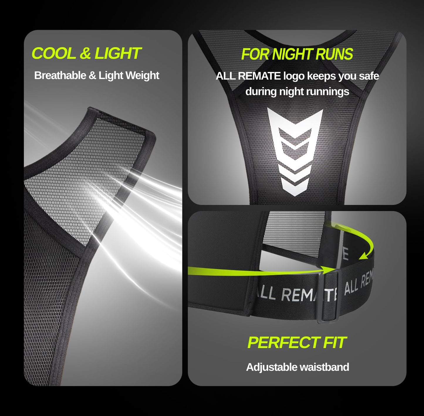 ALL REMATE - Chaleco para correr, soporte para teléfono, ajustable, reflectante, equipo de entrenamiento