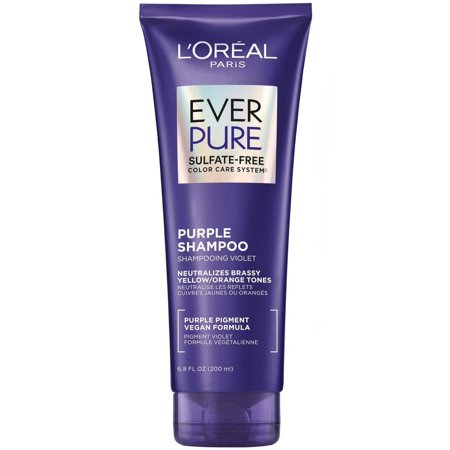 L’Oréal Paris Shampoo con tecnología morada Ever Pure Purple, neutraliza y matiza los tonos amarillentos y naranjas del pelo, para todo tipo de pelo teñido, sin Sulfatos, 200ml