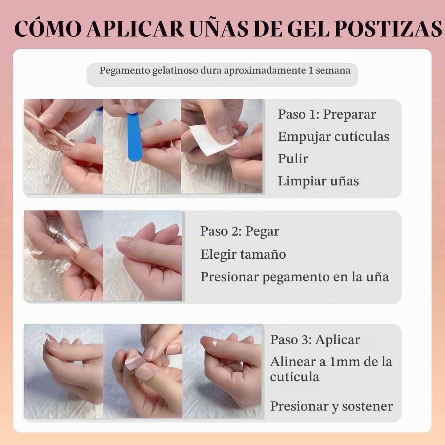 Uñas Postizas de Cortas Largas de Francesa, Adhesivas Uñas Press on Nails de Cobertura Completa, Uñas Falsas Decoradas Acrílico Natural para Mujeres y Niñas (G, 1ml)