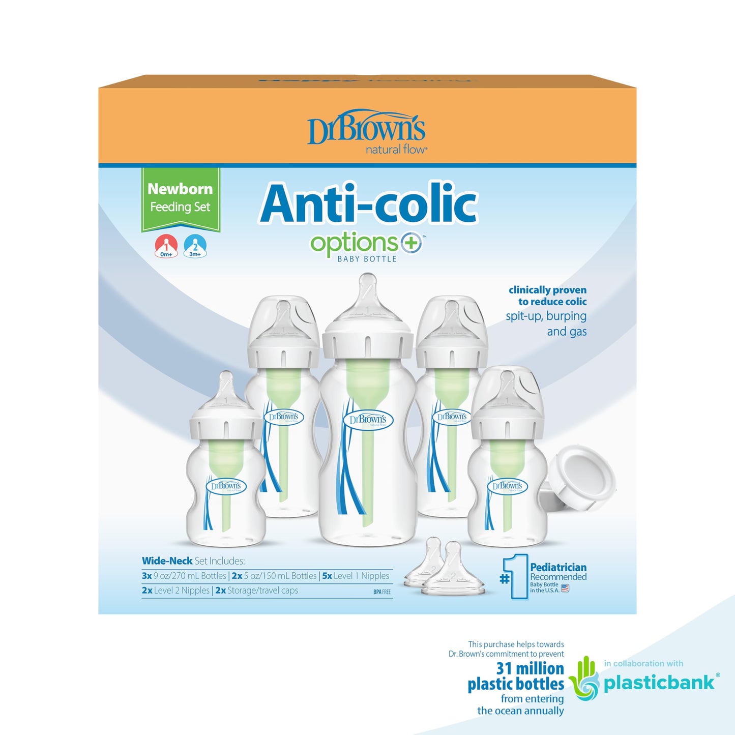 Dr. Brown's Paquete recién nacido cuello ancho Options+ 5-pack