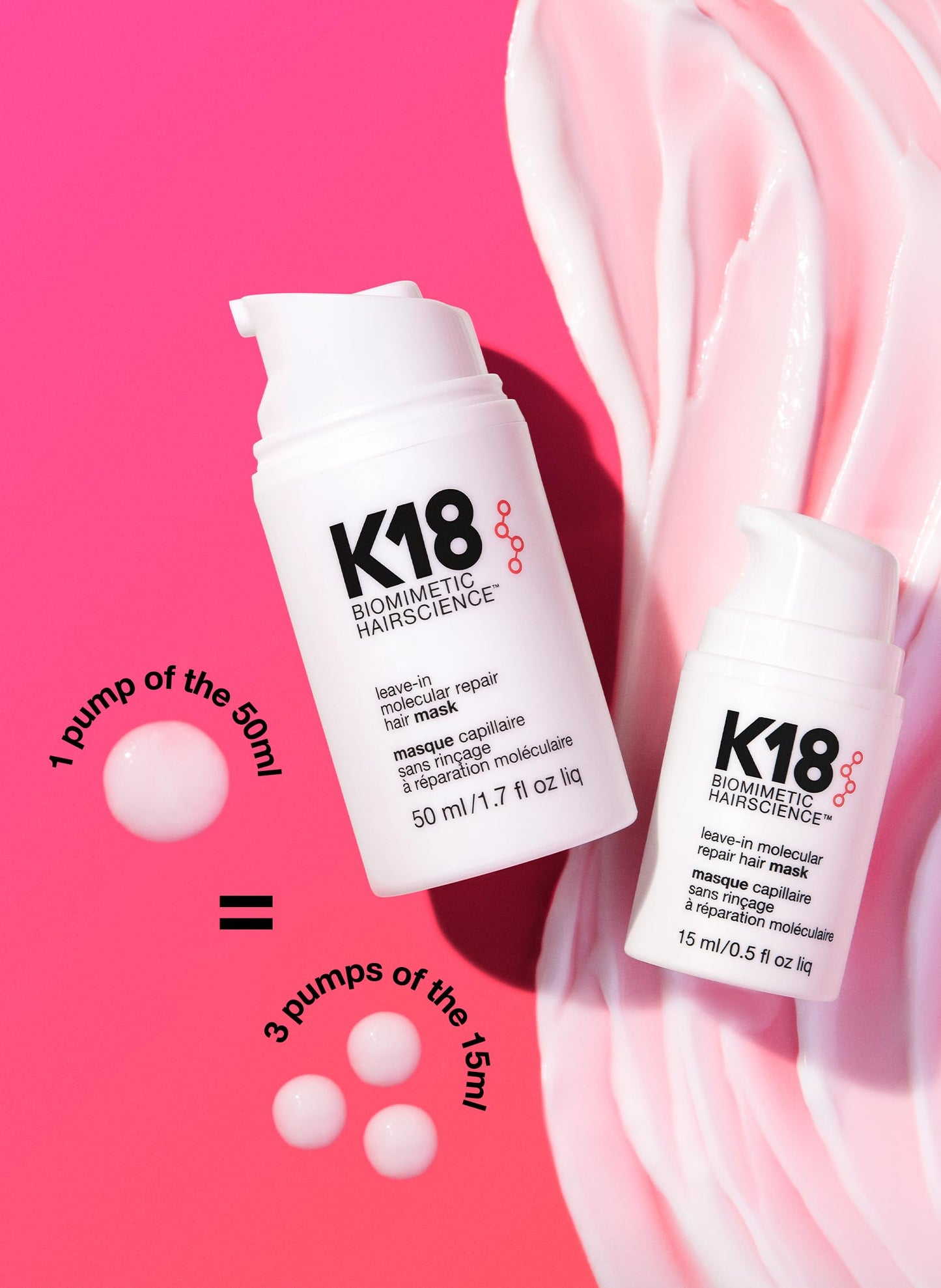 K18 Mascarilla capilar reparadora sin enjuague para reparar el cabello seco o dañado - 4 minutos para revertir el daño capilar causado por la decoloración 15 ml (paquete de 1)