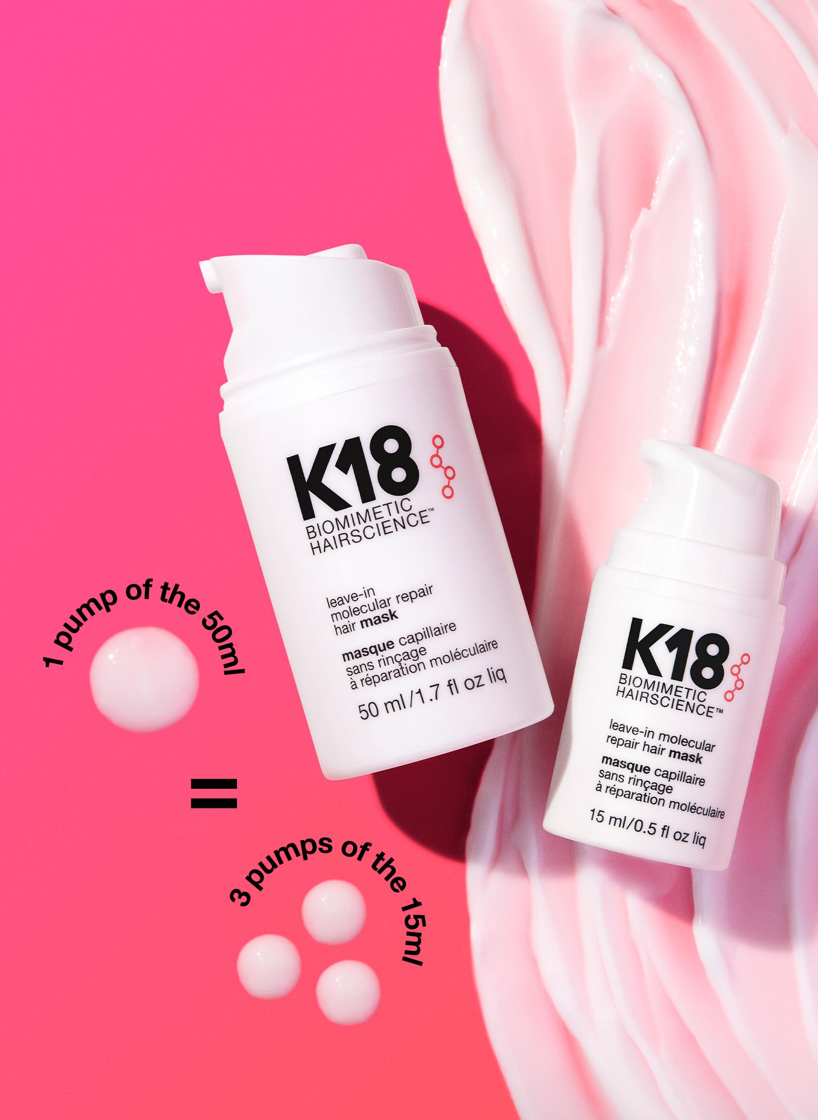 K18 Mascarilla capilar reparadora sin enjuague para reparar el cabello seco o dañado - 4 minutos para revertir el daño capilar causado por la decoloración 15 ml (paquete de 1)