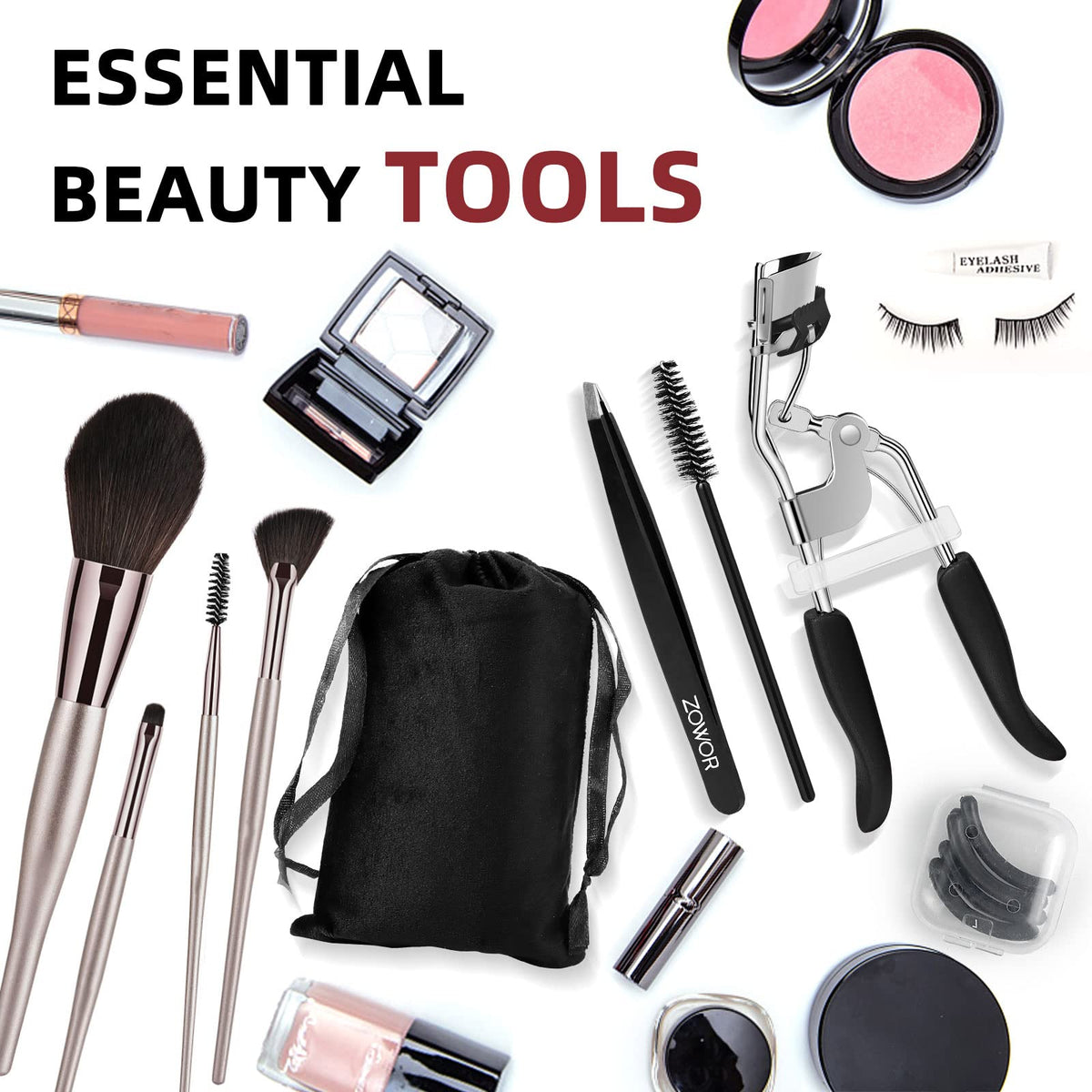 Zowor Rizador de pestañas con peine que se adapta a todas las formas de ojos, rizador de pestañas curvado, natural y de larga duración para mujer, regalo de maquillaje (negro)