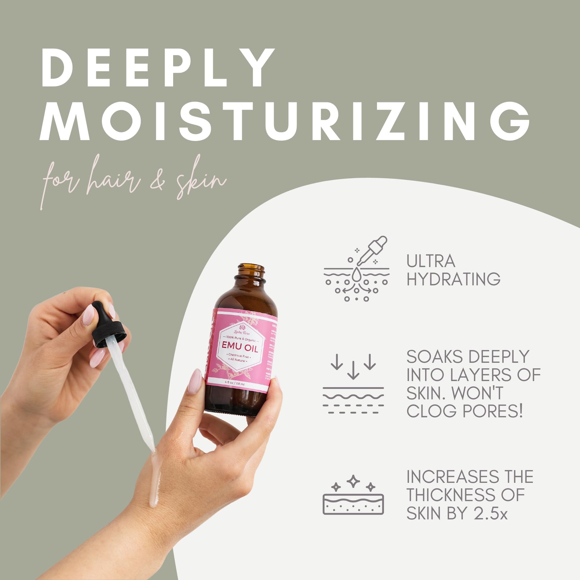 Leven Rose- Aceite de emú, 32 oz a granel, fortalecedor del cabello 100% puro y natural, hidratante antienvejecimiento para la piel