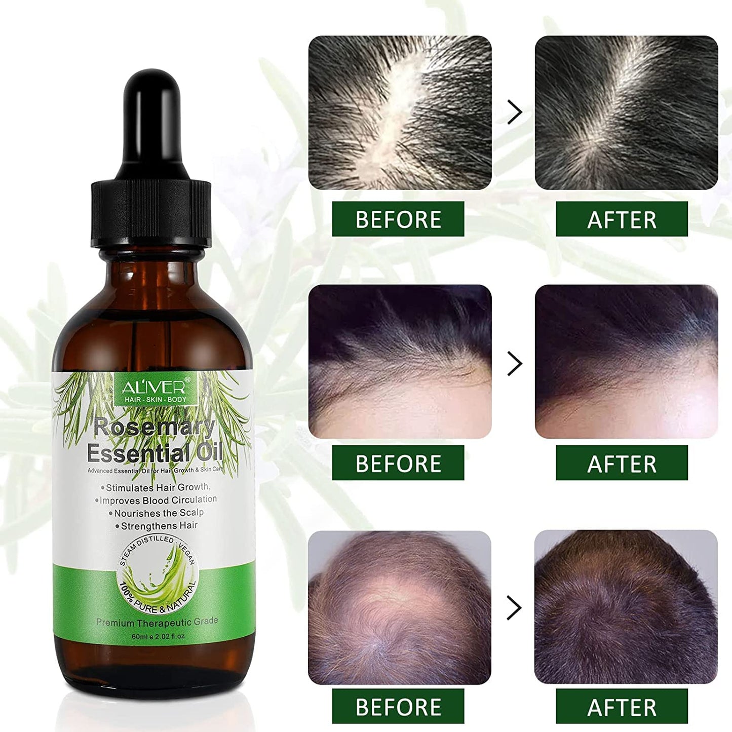 Hair Aceite Esencial Romero Aceite de Romero para Cuidado de la piel Crecimiento del Cabello Aceite Esencial de Aromaterapia Rosemary Oil Uso Difusore, Humidificador, Pieles Masajes o Cabello - 30 ml