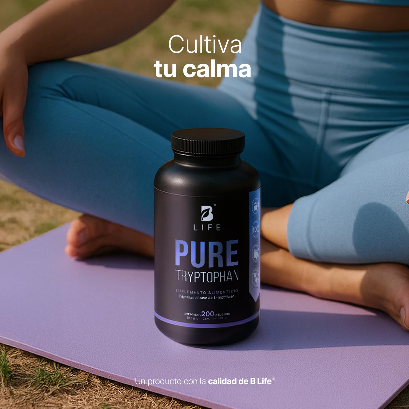 B Life Triptófano Puro | 200 Cápsulas de 500 mg | Aminoácido esencial precursor de serotonina | Pure Tryptophan.
