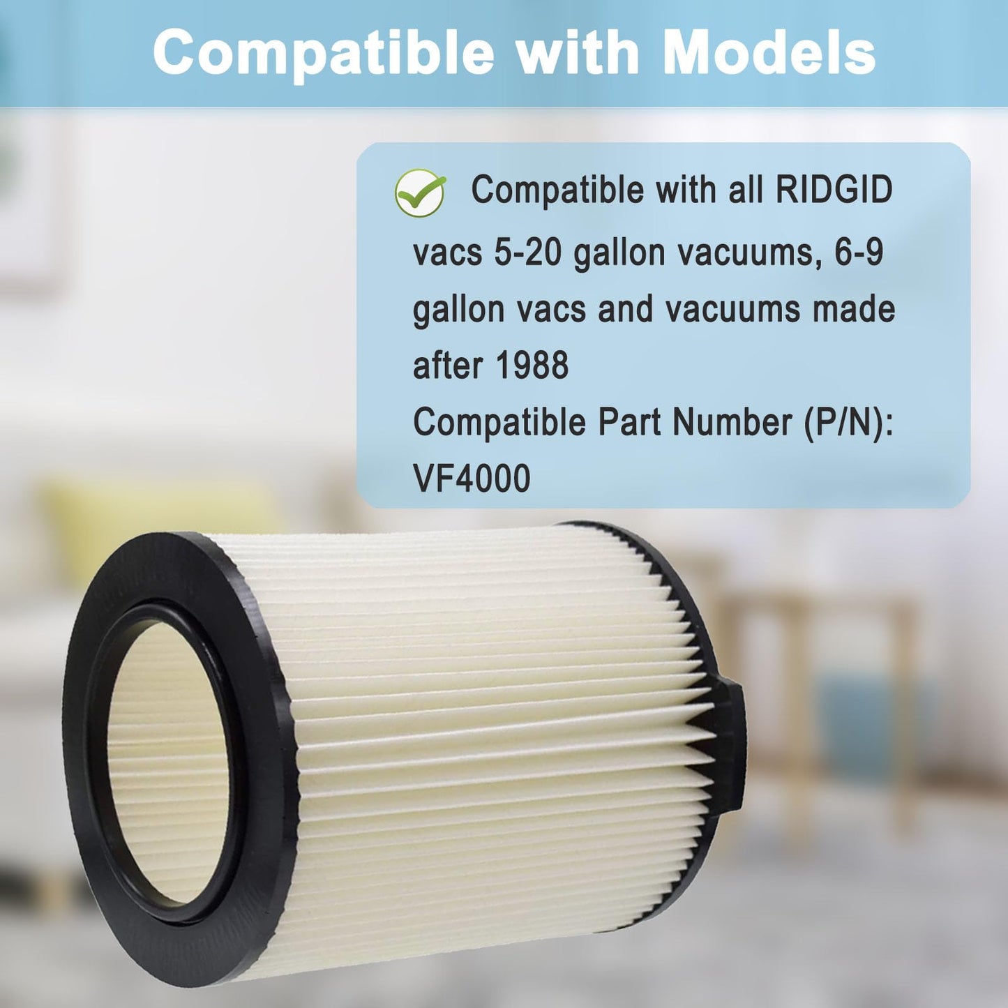Filtros de Repuesto Estándar VF4000 Ridgid para Vacs 5-20 Galón Pack de 2