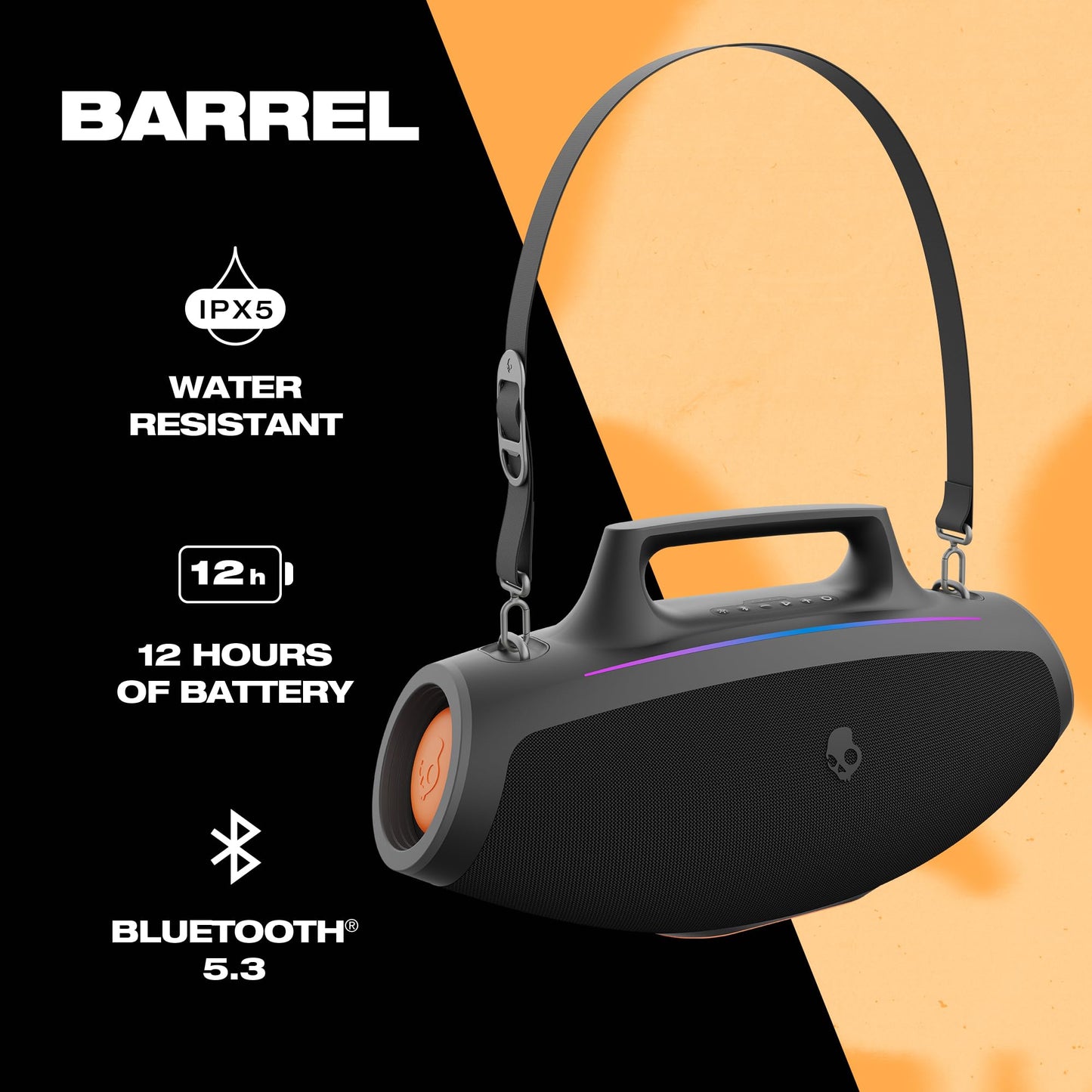 Skullcandy - Altavoz Bluetooth Boombox - Altavoz portátil inalámbrico Resistente al Agua, con Modo LED Lightshow, batería de 12 Horas, multienlace, Carga de Salida USB-C y USB-A