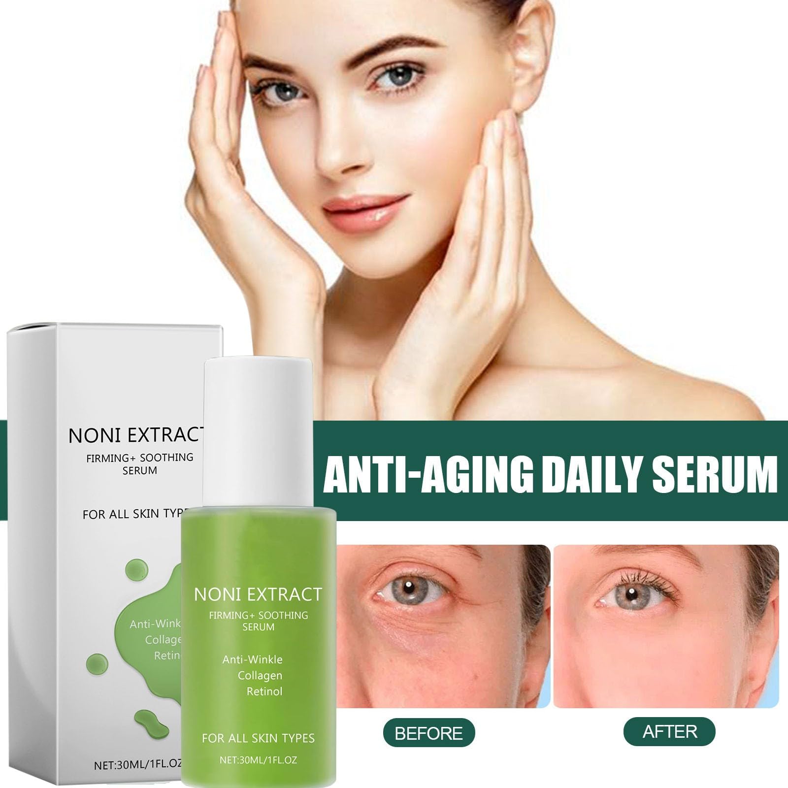 Serum Facial de Extracto de Noni para Rejuvenecer y Suavizar la Piel - Pack de 3, 30ml
