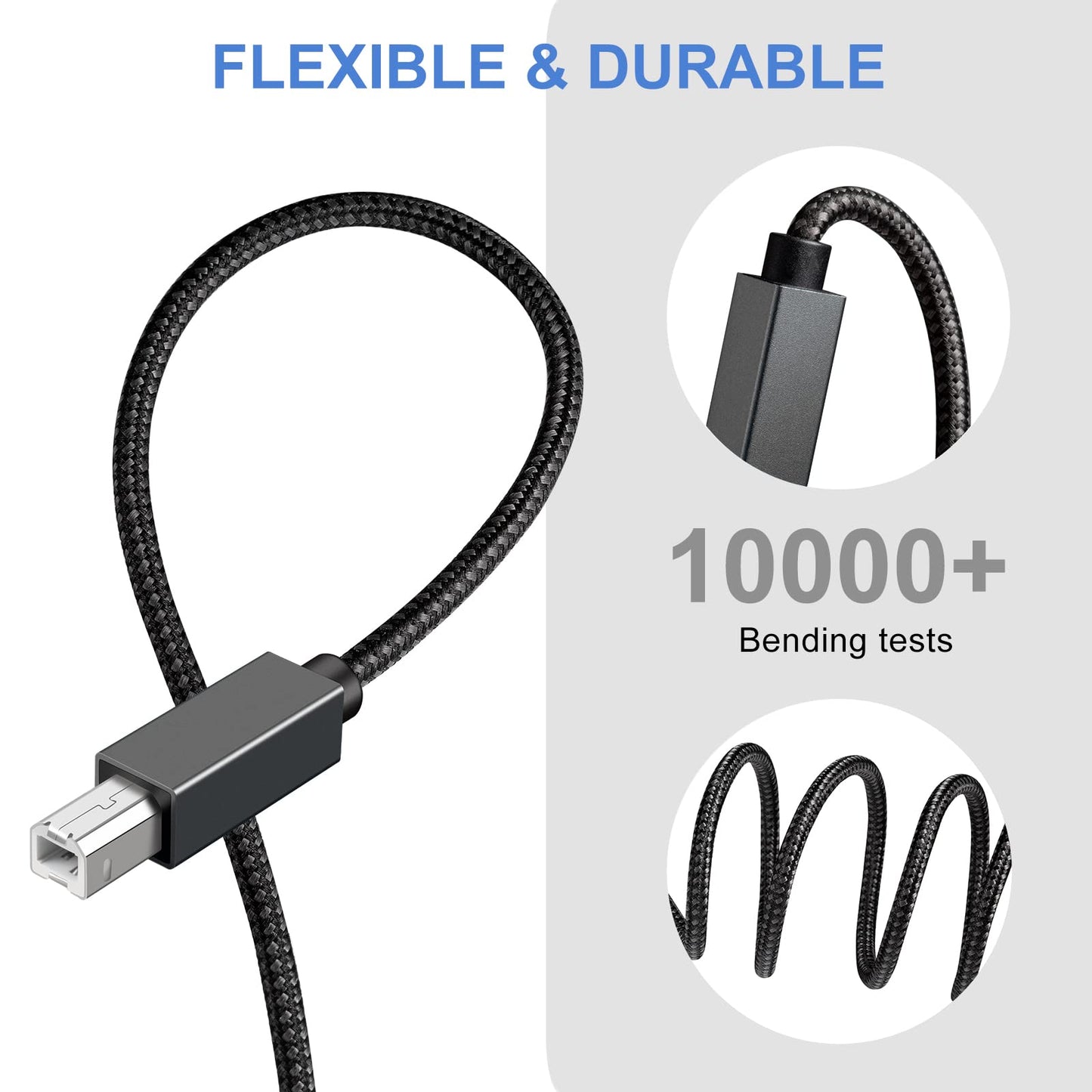 JESWO Cable Impresora, 2M Cable USB 2.0 Tipo A a Tipo B, Cable USB a B de Nylon para Connectar Impresora HP, Epson, Canon, Brother, Lexmark, Escáner, Disco Duro, Fotografía Digital