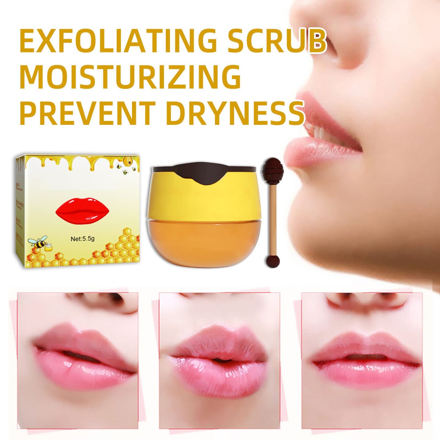 Mascarilla para Dormir de Labios, 2 Piezas de Bálsamo de Abeja, Bálsamo Labial, Tarro de Miel, Propóleos, Mascarilla Hidratante para Labios de Miel, Bálsamo Labial, Hidratante y