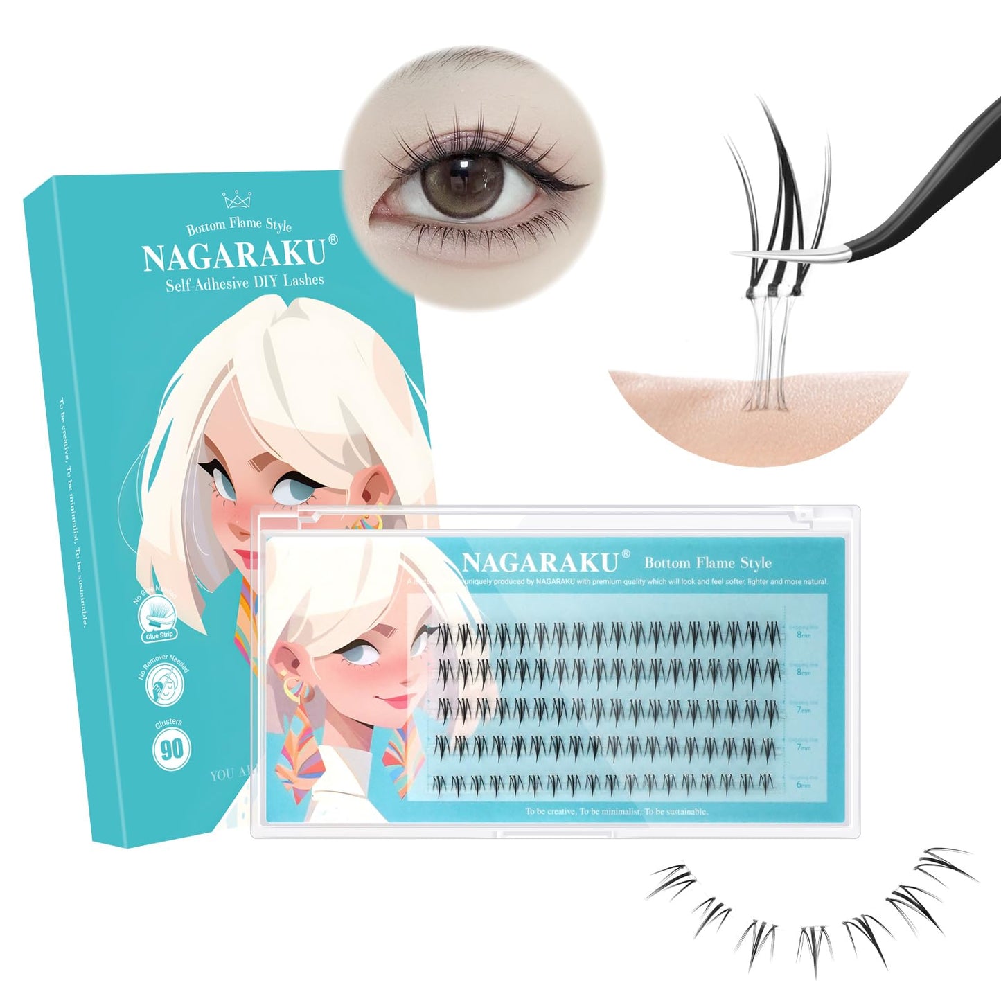 NAGARAKU Pestañas inferiores postizas 80 Pcs No Necesita Pegamento Ni Removedor Presión En Un Solo Paso Pestañas Reutilizables Prepegadas En Casa Pestañas Inferiores (BSA-01, 0,07 J Curl 6-8 mm)