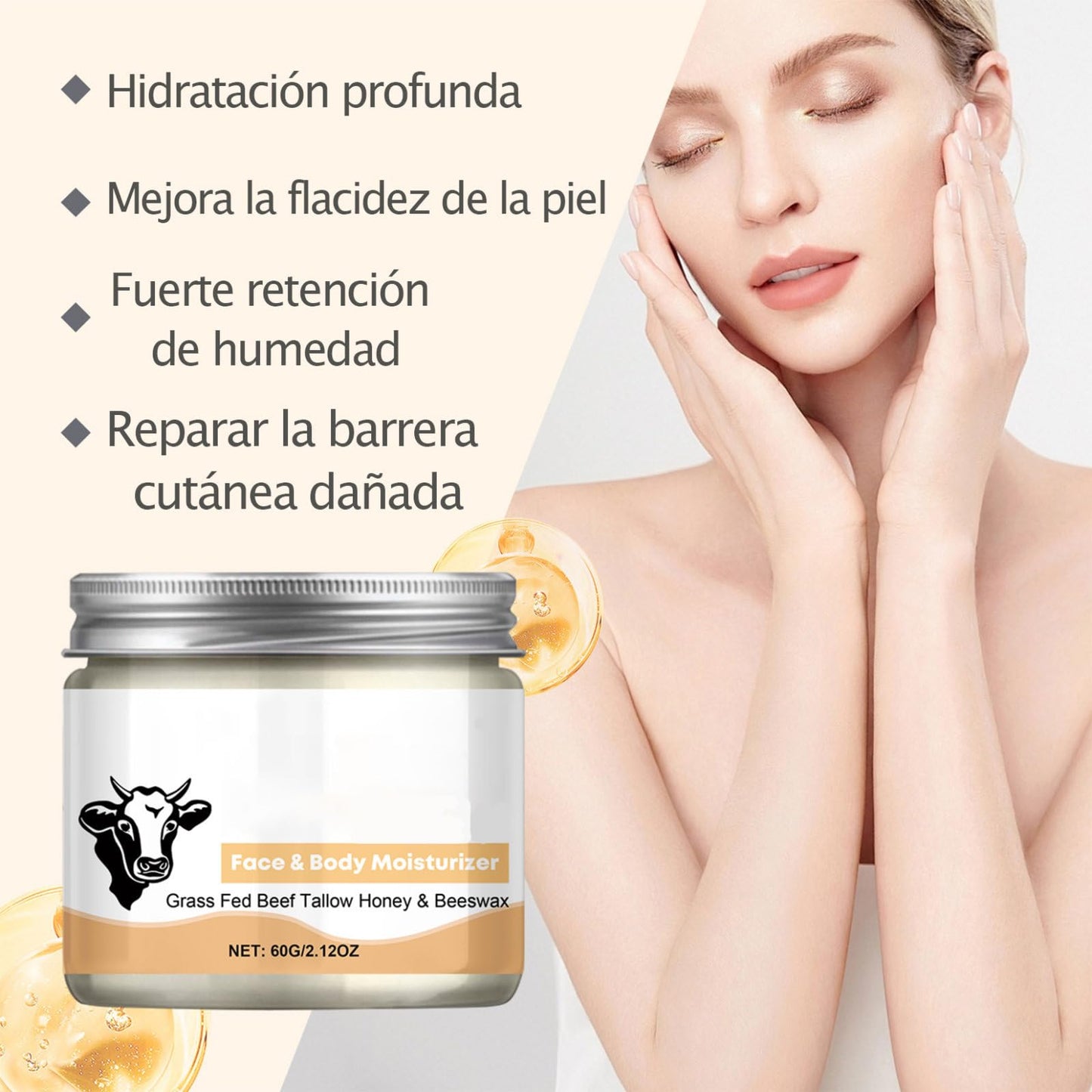 Crema De Cebo De Res Con Balsamo Miel, Beef Tallow Face Cream, Hidratante Multiusos Sebo, Hidratante Corporal, Balsamo Grasa Res (1 PCS)
