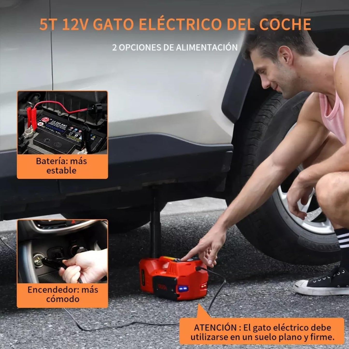 FIXITFAST Kit de Gato eléctrico de 5 toneladas y 12 V para Coche hidráulico con Llave de Impacto y Bomba de inflado de neumáticos y luz LED para neumáticos de Cambio de Camiones SUV, sedán