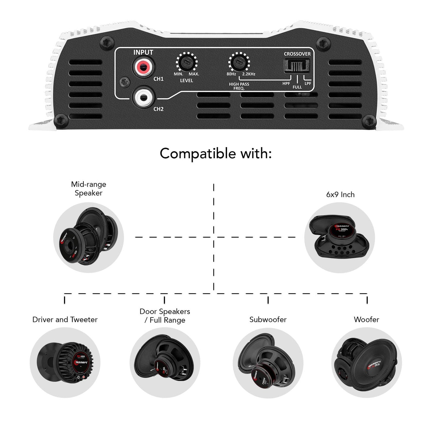 Amplificador de Sonido Taramps DS 800 2 Ohmios 800 W RMS 2 Canales para Coche