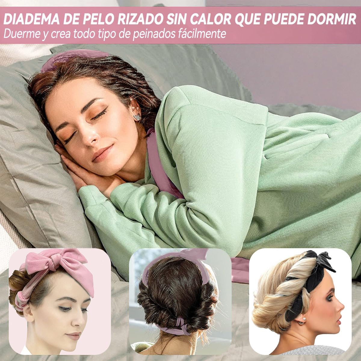 ZIMRAHYG Rizos Sin Calor, Rizadores de Cabello Sin Calor 8 Piezas, Kit de Ondas Sin Calor Con Pinzas para el Cabello y Coletero, Rizador Natural de Onda Suave Sin Daños en el Que Puedes Dormir