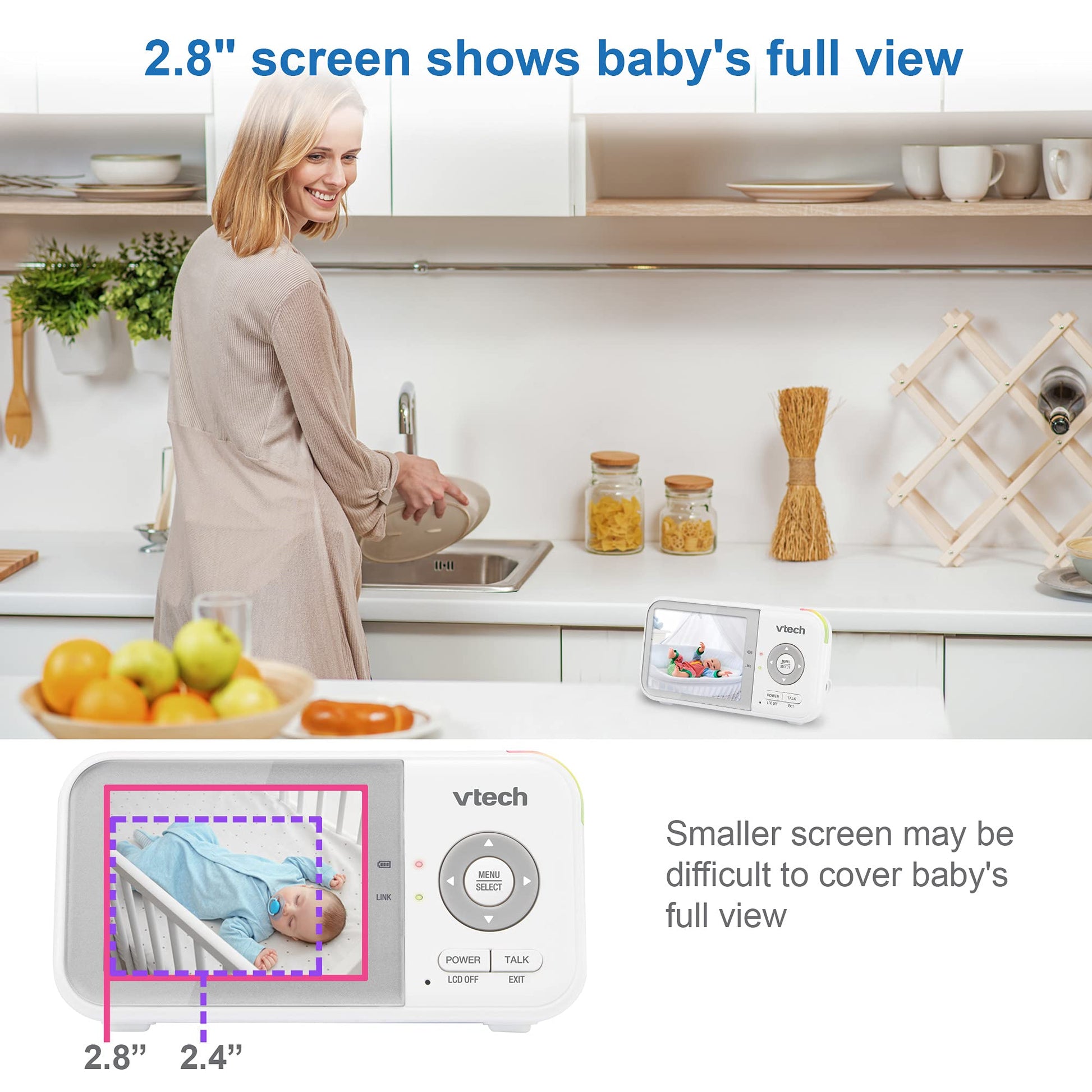 Monitor de Vídeo VTech Blanco con Batería de 19 Horas y Zoom Panorámico para Bebé