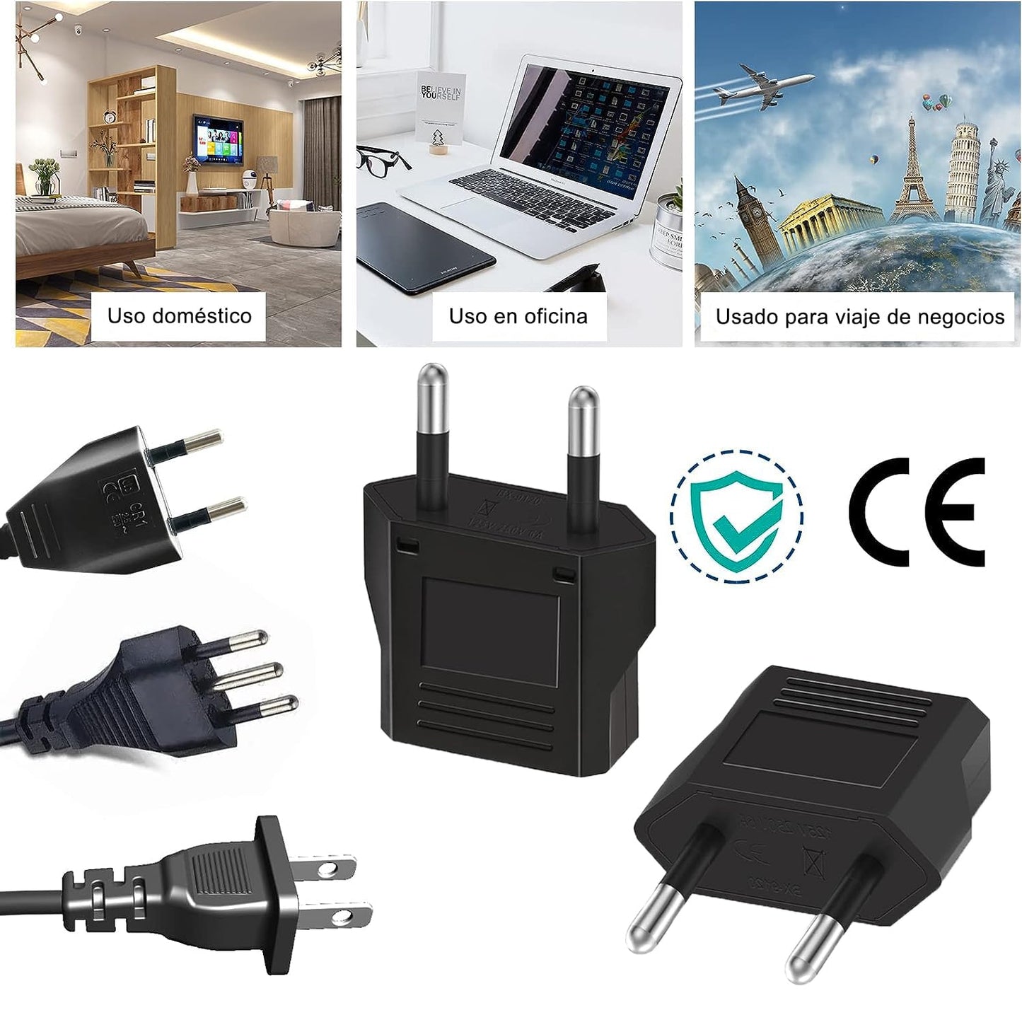 Adaptador de Enchufe para Europa 4 Unidades blanco compacto