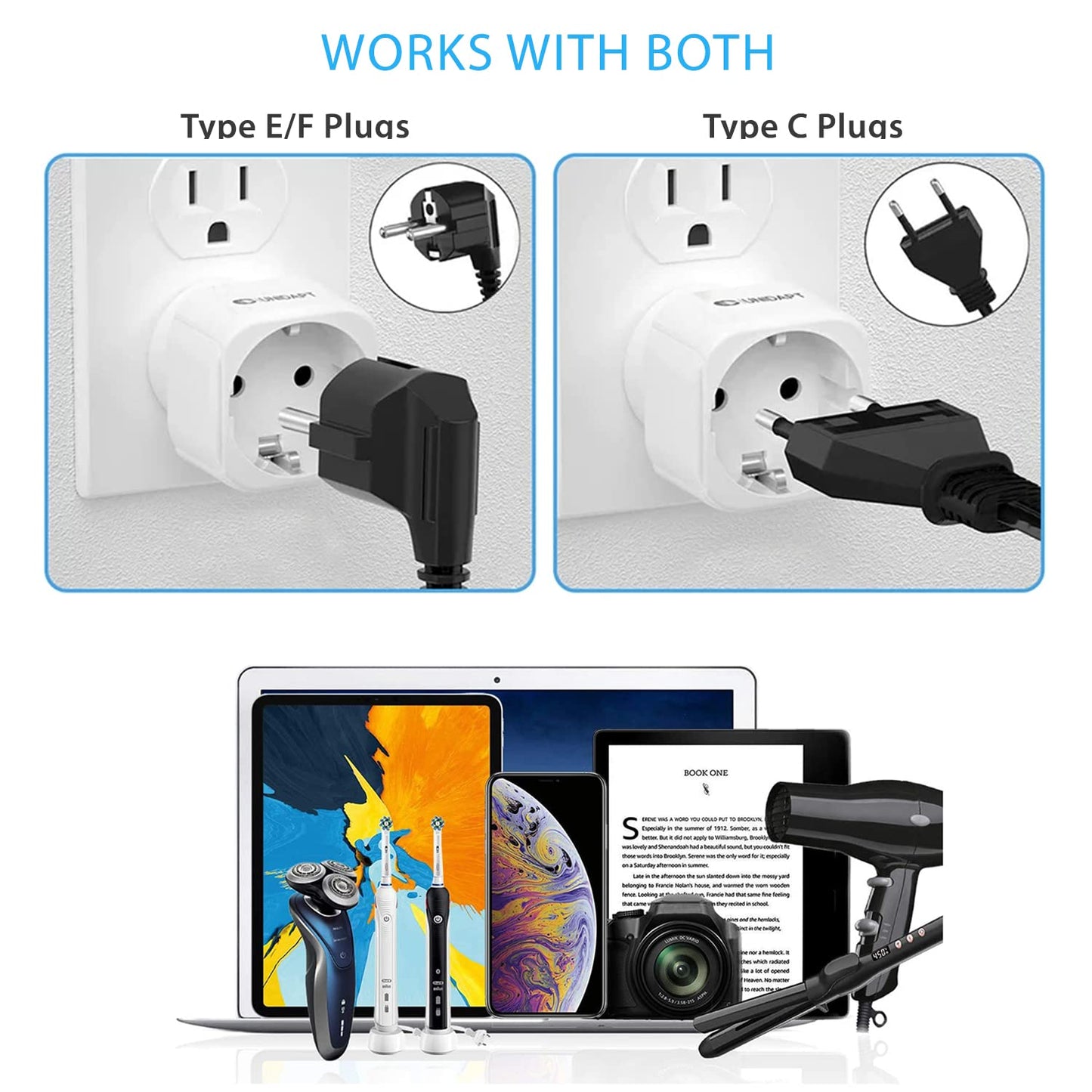 Adaptador de Enchufe Europeo a EE. UU. Unidapt Blanco 2 Paquetes