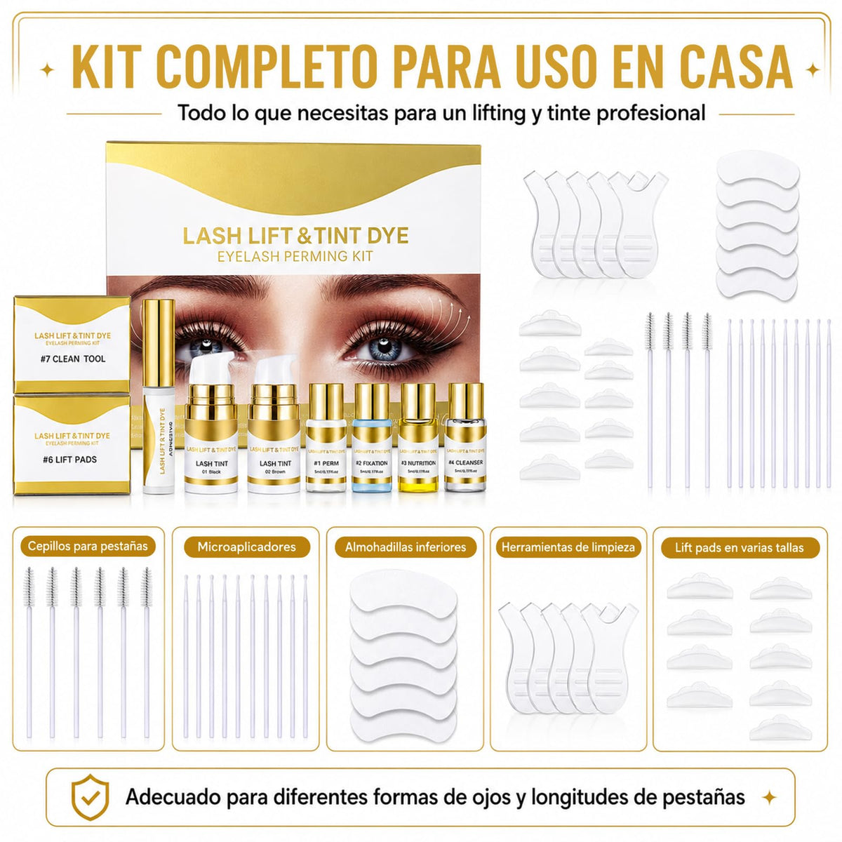 Kit de Pestañas Permanentes, Lash Lifting Kit con Permanente en Frío, Seguro y Rápido, Rizado de Larga Duración de 3 Meses, Imprescindible para el Salón en Casa, Adecuado para Todo Tipo de Pestañas