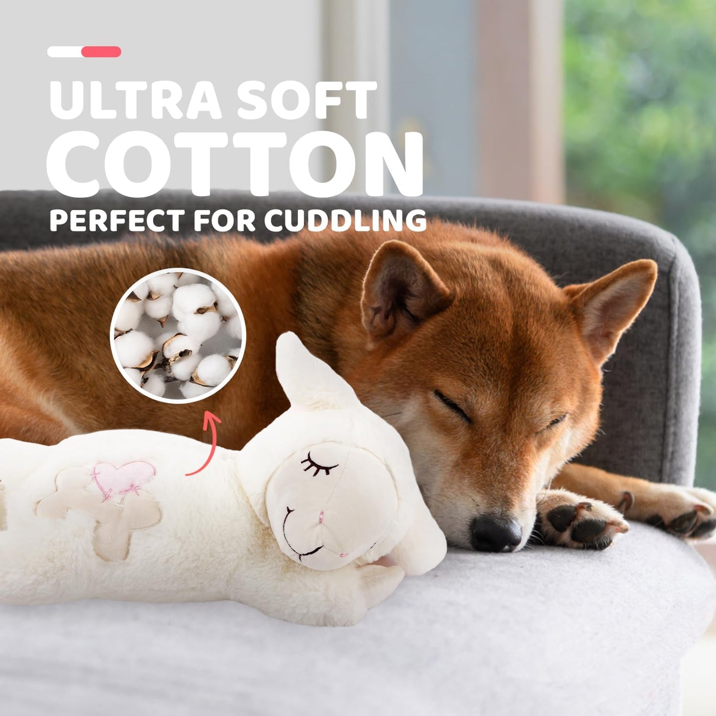 All for Paws Juguete de peluche para aliviar la ansiedad de perro, ayuda al sueño para perros, juguetes cálidos y cómodos, almohada para perros para cachorros, animales de peluche para perros pequeños (oveja blanca (latido de corazón + bolsa cálida)