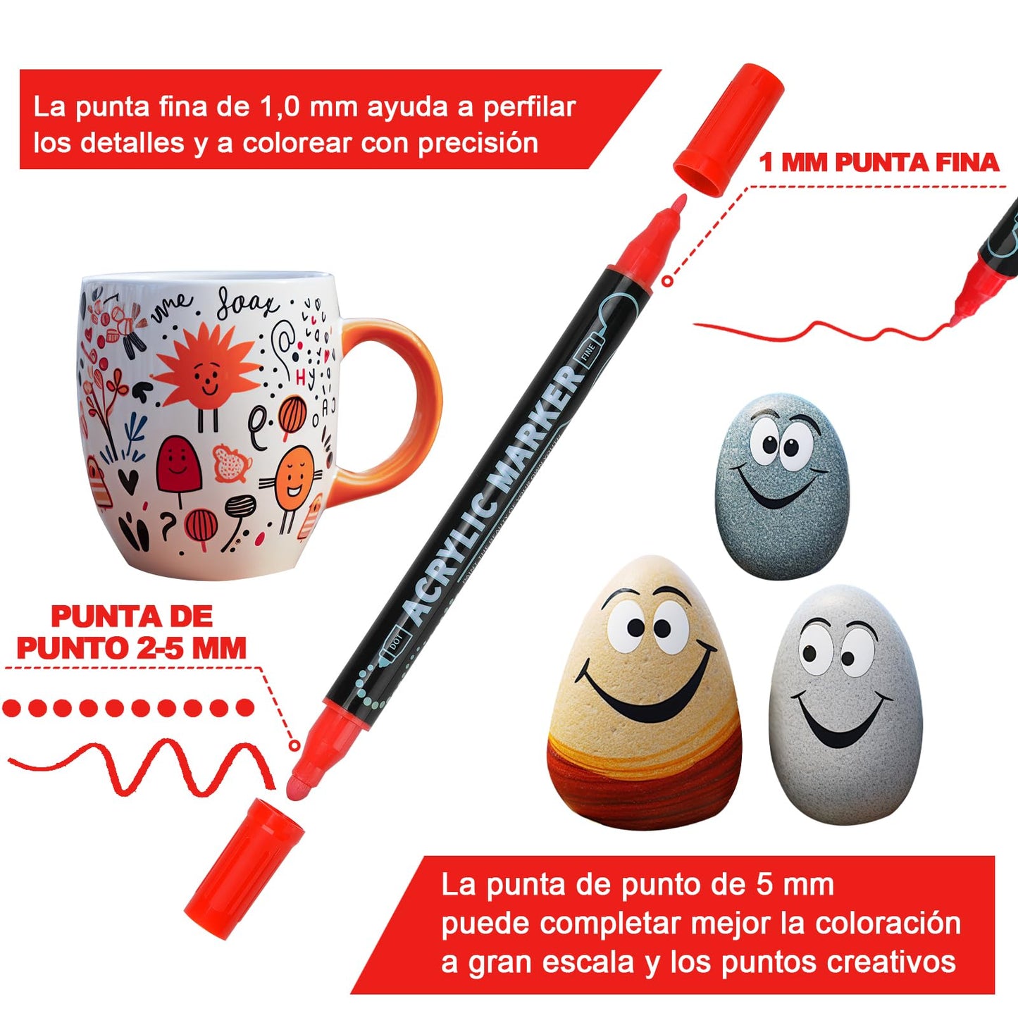 72 Colores Plumone Acrílicos Doble Punta, POVOLE Marcadores Arte Punta Fino & Punto, Resistente al Agua, No Se Desvanece, Rotuladores Colorear Madera Piedra Vidrio Plástico Metal Caucho Lienzo
