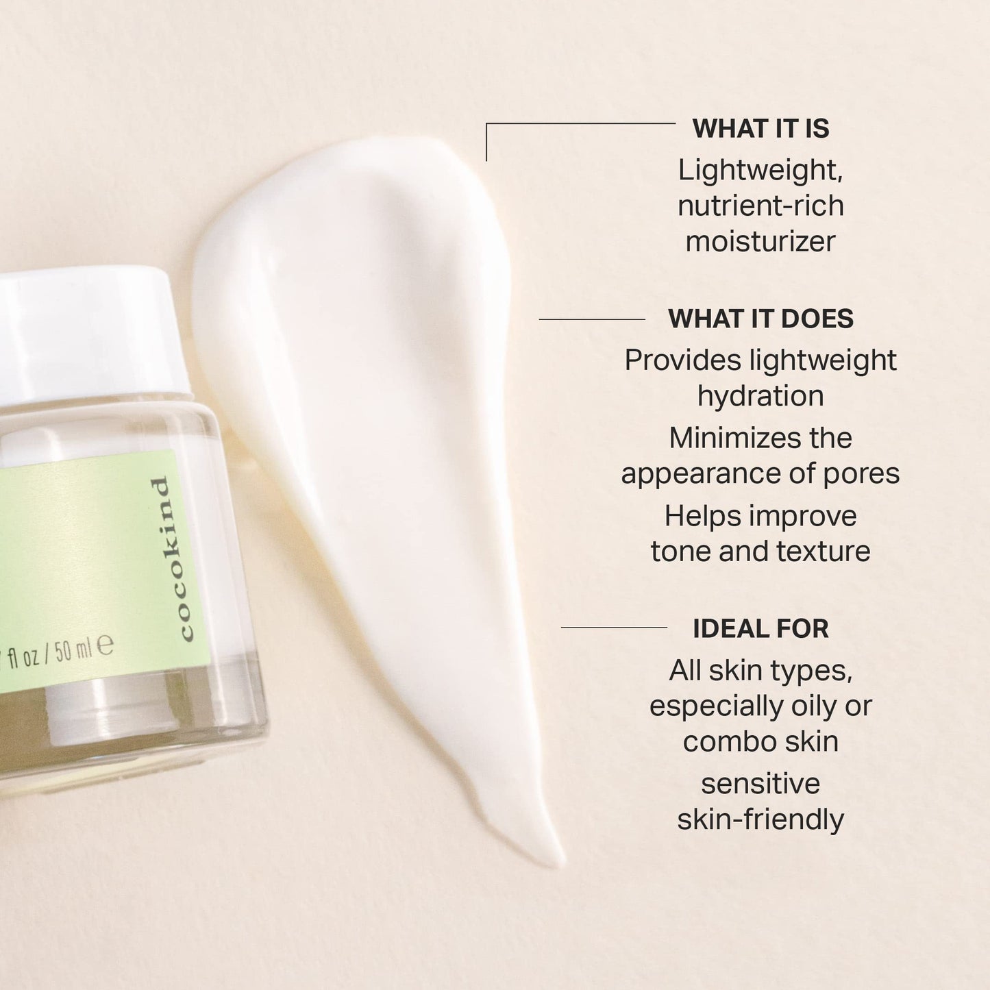 Cocokind Crema suavizante de textura, ligera, hidratante con escualano y semillas de apio