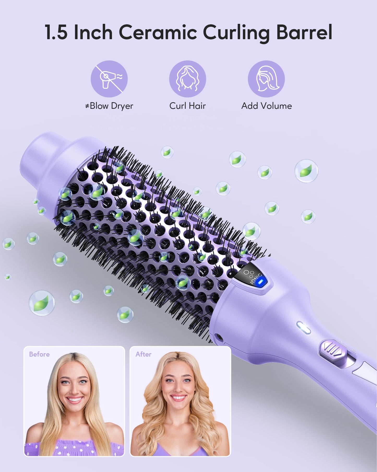 Wavytalk Cepillo térmico de 1.5 pulgadas Blowout Express iónico con calefacción que crea un aspecto de soplado sin esfuerzo y logra hermosos rizos, doble voltaje (morado)