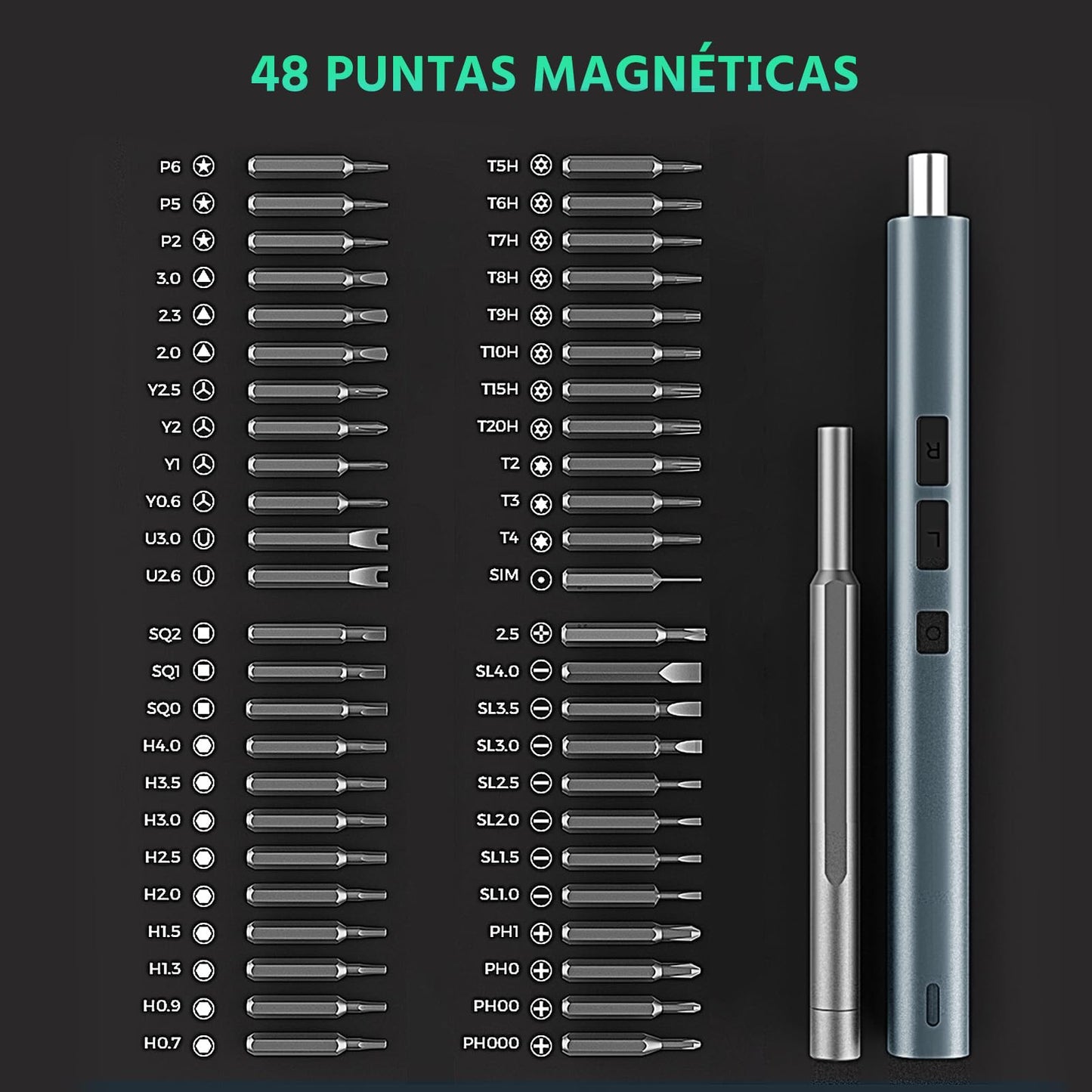 Destornillador Electrico, 57en1 Destornillador Eléctrico de Precisión con Luz LED, Atornillador Magnético Recargable, Adecuado para Reparar Gafas, Televisores, Computadoras, Teléfonos Móviles, Cámaras