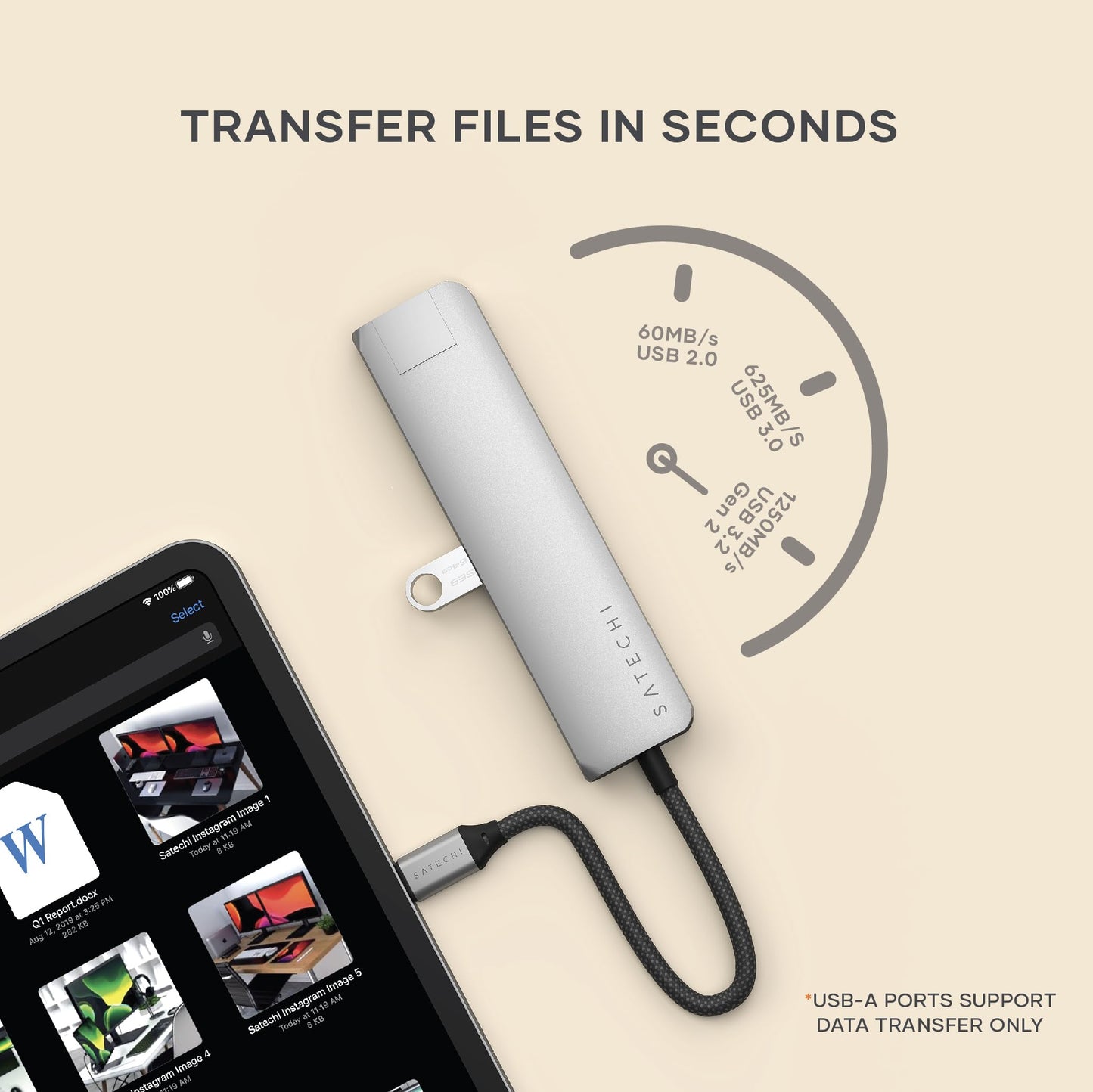Adaptador USB-C Satechi Gris Espacial 7 en 1 con HDMI 4K y Carga PD 100W para MacBook Pro/Air, iPad, iPhone, Windows