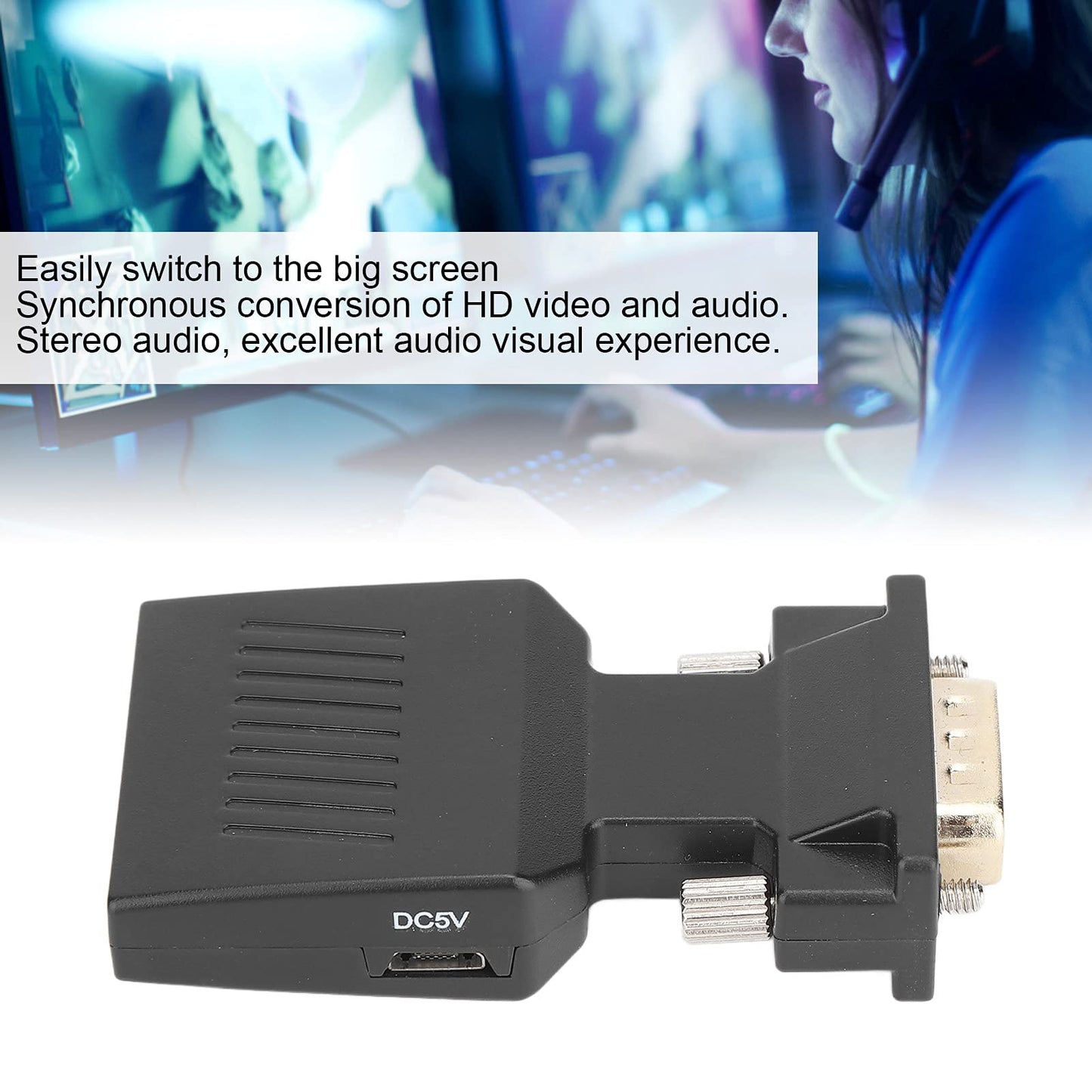 Adaptador VGA a HDMI con Audio 1080P, Convertidor de Video HDMI Hembra VGA Macho para Computadora Portátil, Computadora, Proyector