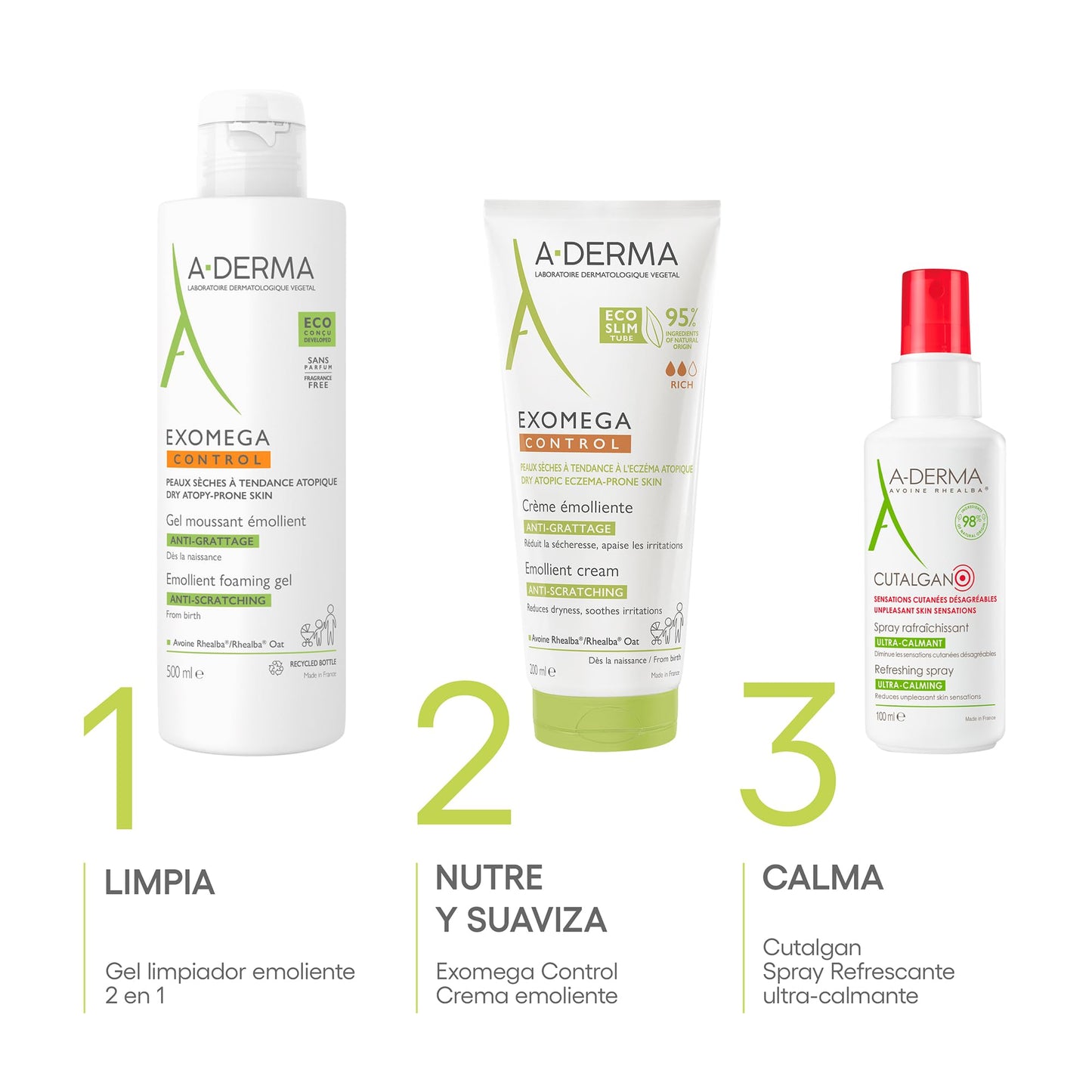 A-DERMA Exomega Control Gel Limpiador Emoliente Piel Atopica Muy Seca, 500 ml