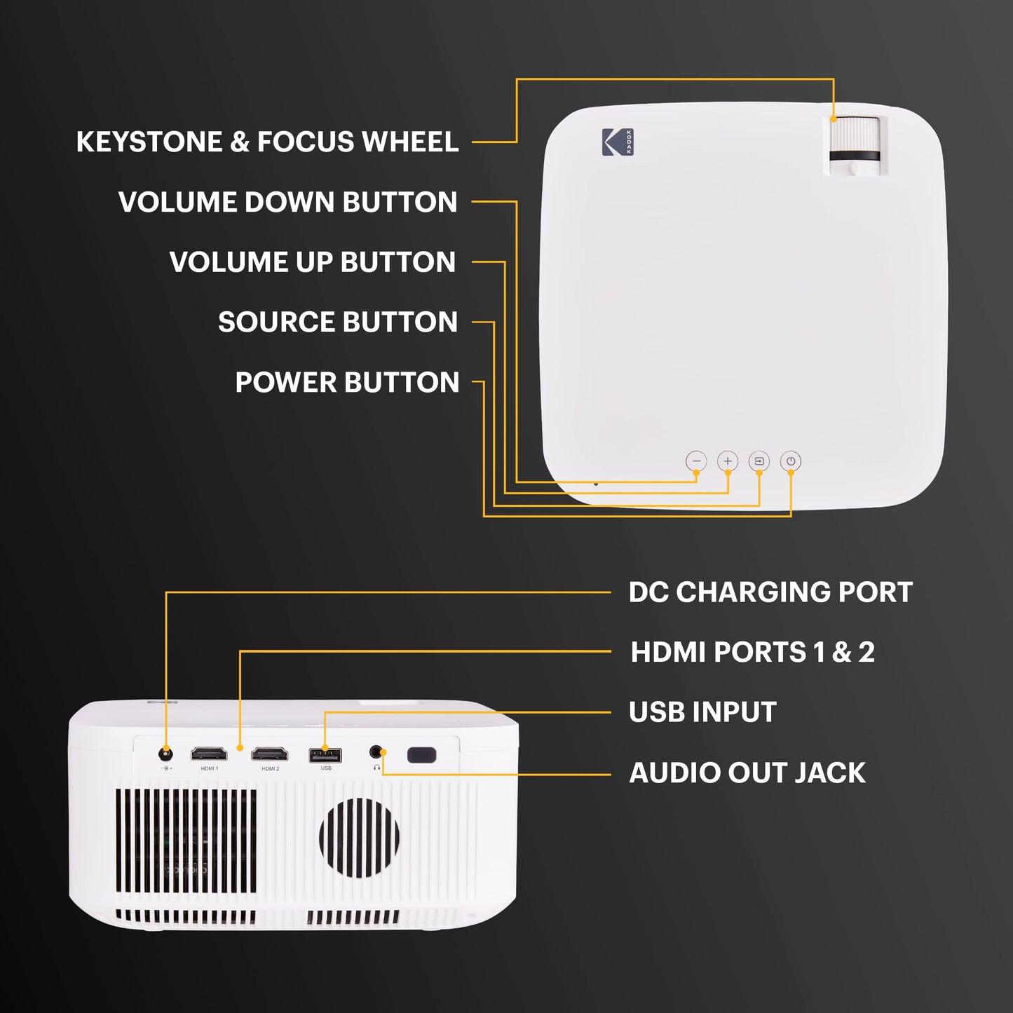 KODAK FLIK X10 Proyector multimedia Full HD | Mini sistema portátil de cine en casa compacto con control remoto, proyección de video nativa de 1080p y cable HDMI | Mira películas desde iPhone, laptop