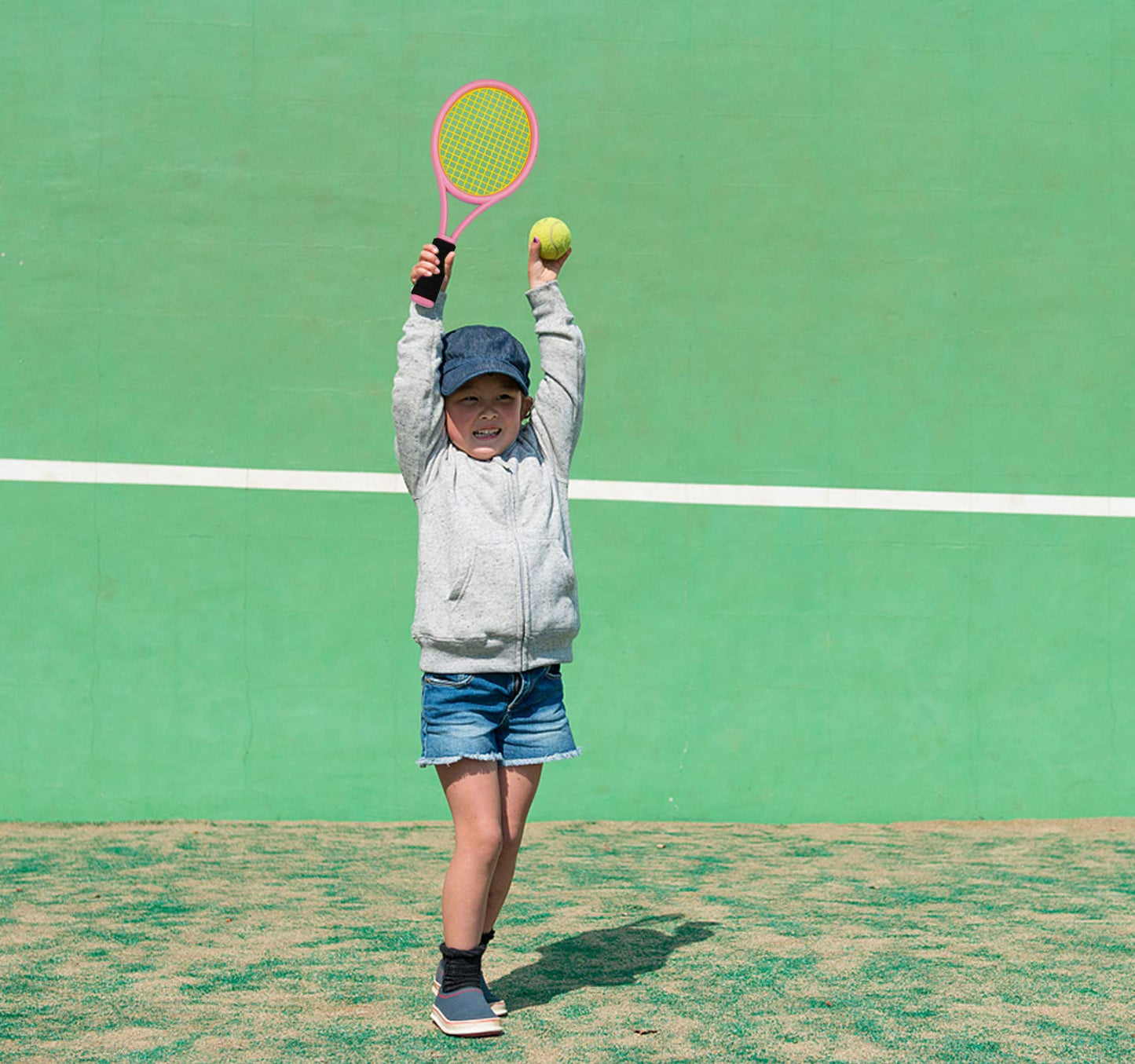 Juego de Tenis para niños, Raqueta de Tenis de plástico de 17 Pulgadas con 2 Pelotas Suaves y 2 Pelotas de Tenis para niños, para Jugar al Aire Libre/Interior
