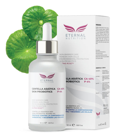 Serum CENTELLA ASIATICA 40%, Skin Probiotics 4%. 50 ml. Suero Protector y Regenerador de Células | Ingredientes Naturales | Skin Care | Piel Sana y Joven Uniforme | Textura Ligera | Para Todo Tipo de Piel by ETERNAL NUTRITION