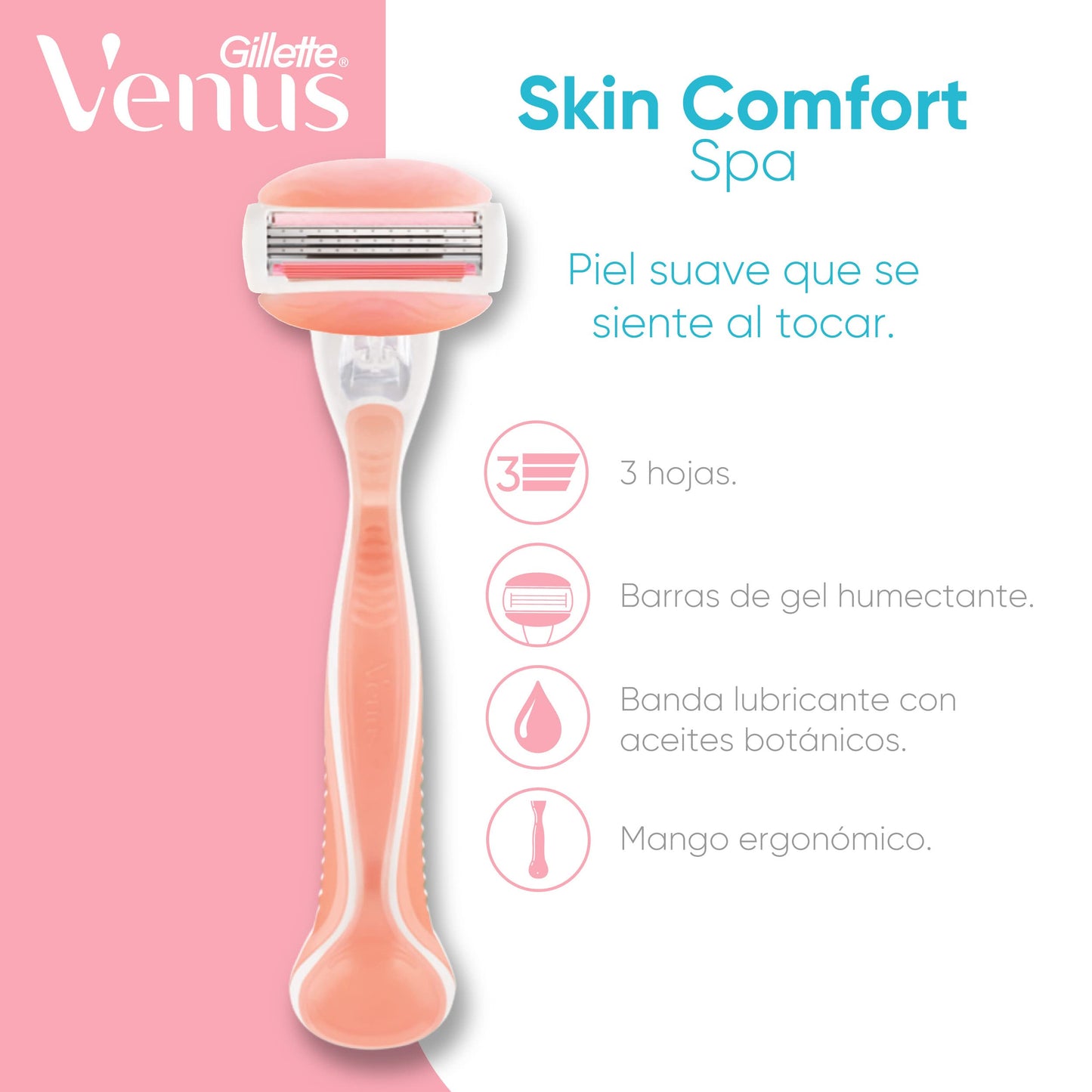 Cartucho de Rastrillo Gillette Venus Spa Rosa con Barras Humectantes y 3 Hojas para Mujer