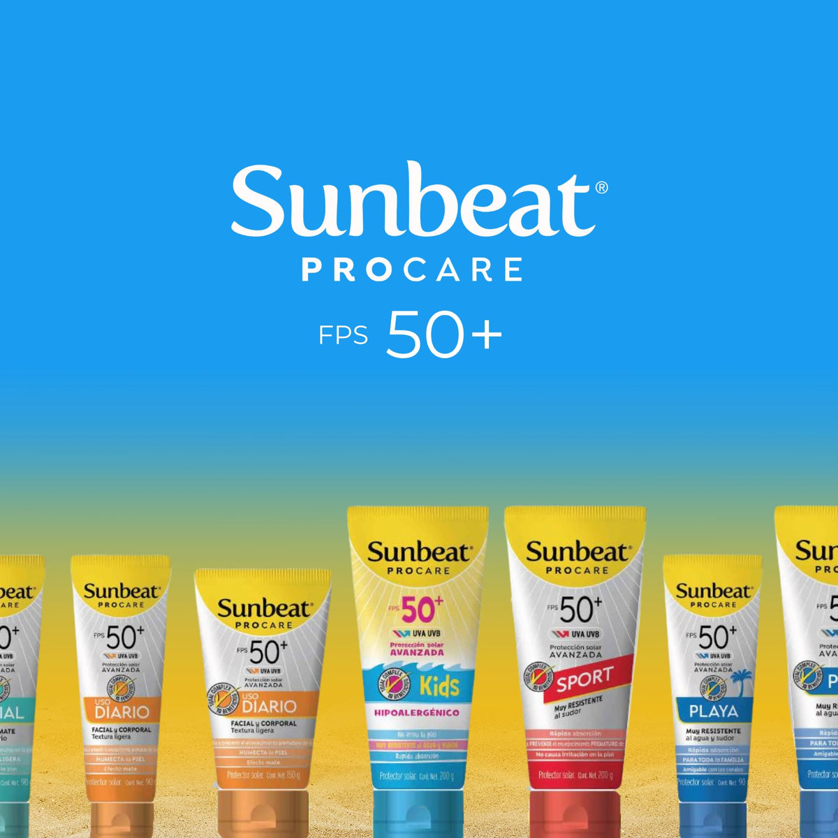 SUNBEAT | Sunbeat Procare Playa Bloqueador Solar Fps 50 | Resistente Al Agua | Textura Ligera Humectante | Amigable Con Los Corales | Protección Uv Para Toda La Familia