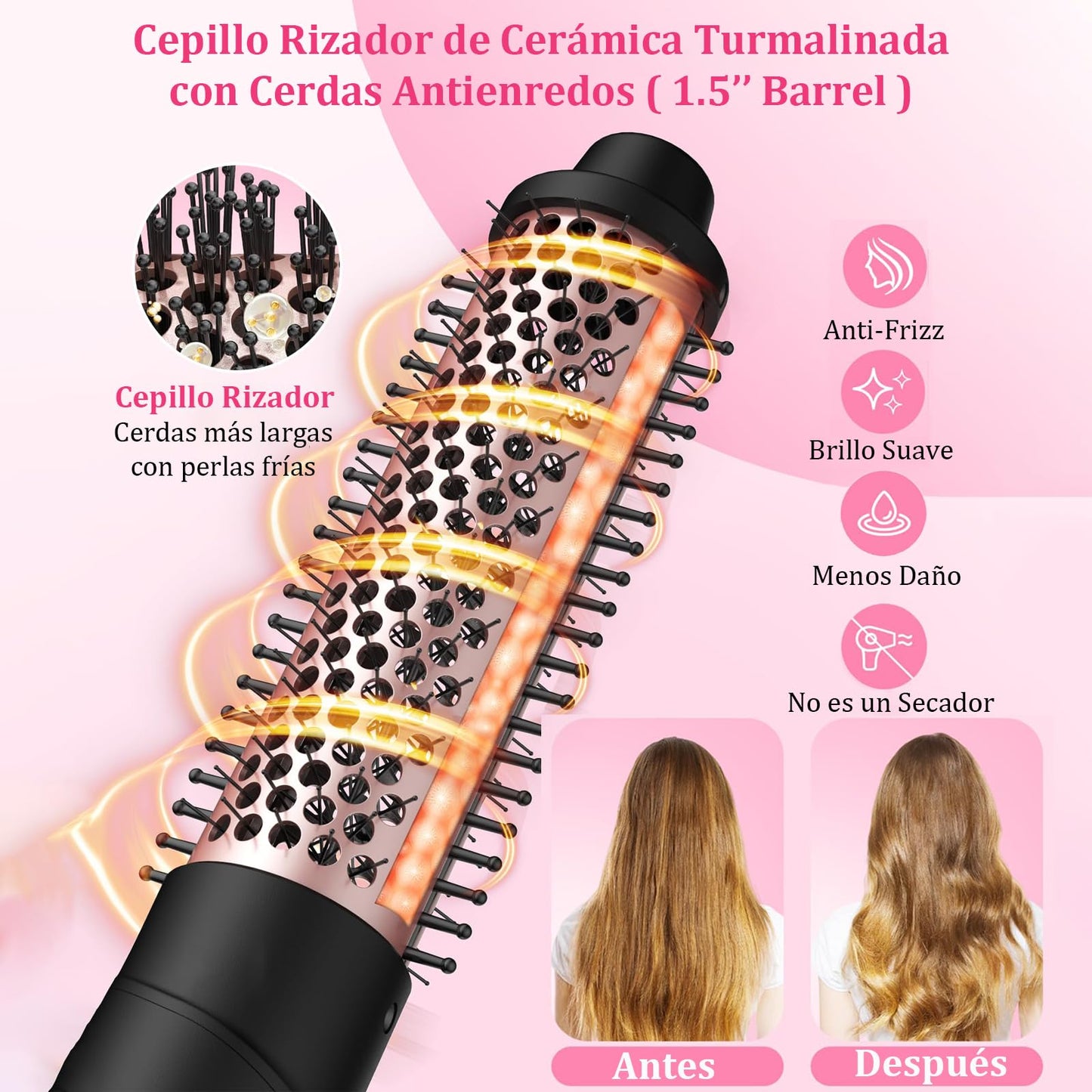 Rizador de Cabello 4 en 1 con Cepillo y Accesorios - Varillas de Cerámica Ajustables para Peinado Rápido y Fácil de Cabello Largo y Corto - Calentamiento Instantáneo - Herramientas Profesionales de Peinado