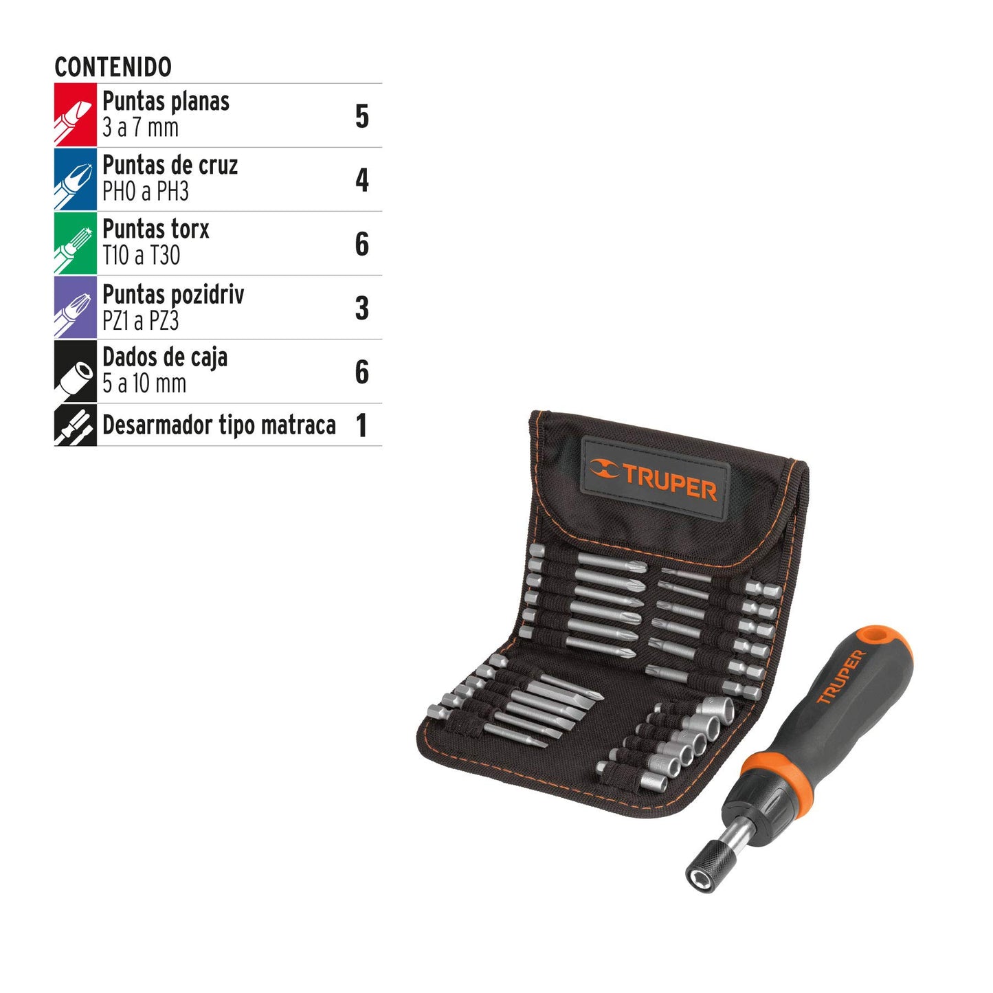 Desarmador Tipo Matraca Truper JDM-26 con 18 Puntas y 6 Dados