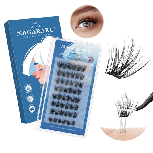 NAGARAKU Grupos De Pestañas Autoadhesivos Para 48 Pcs No Necesita Pegamento Ni Removedor Presión En Un Solo Paso Pestañas Reutilizables Prepegadas En Casa Fairy Style SA-DIY-04(0,07mm C 10-16mm)