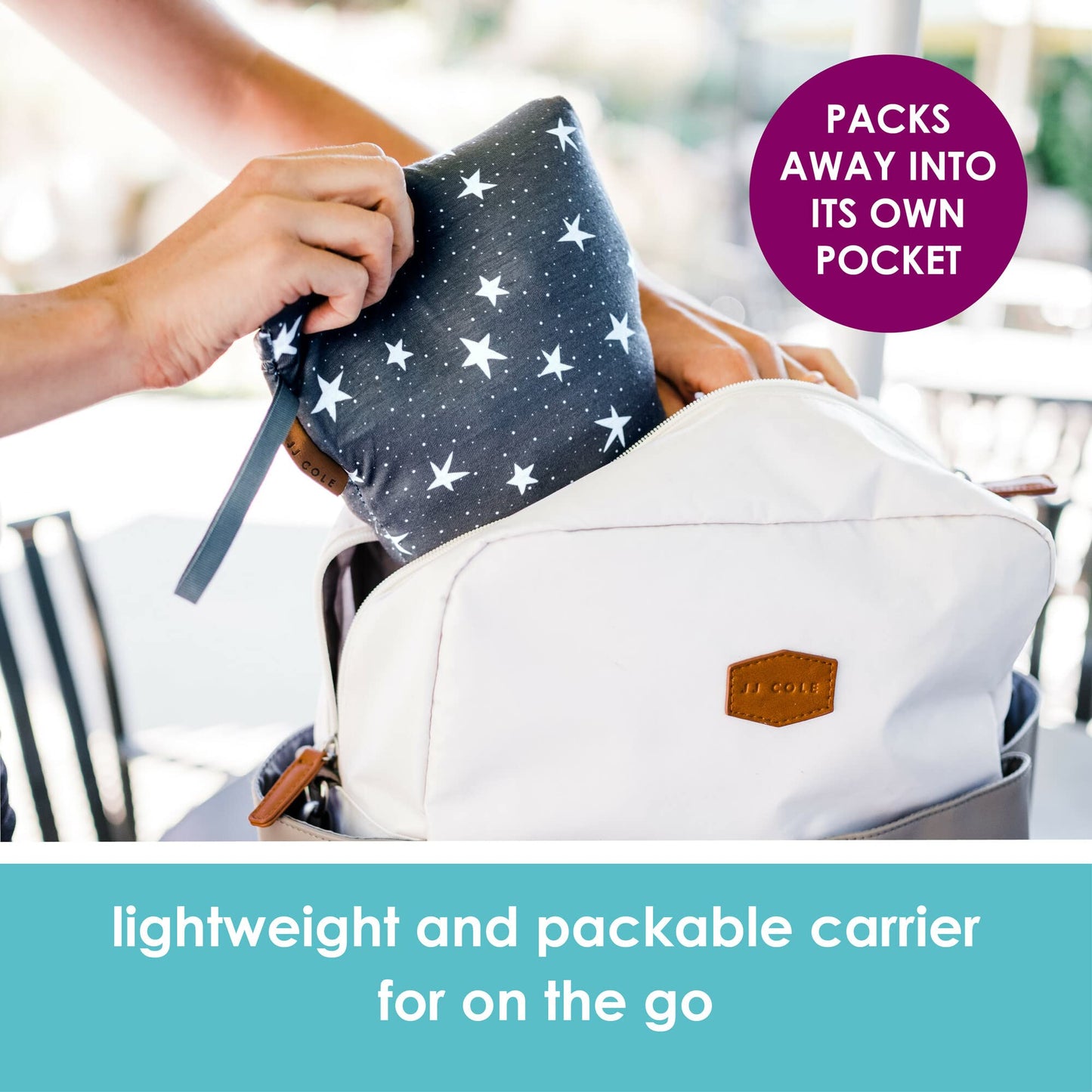 JJ Cole Luma Portabebés plegable - Portabebés 4 posiciones - Bolsa de viaje compacta